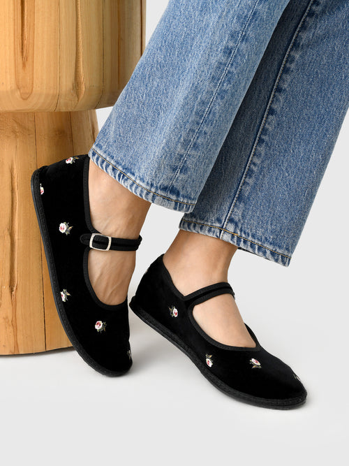 Vibi Venezia Women's Mary Jane Velvet Printed Flat