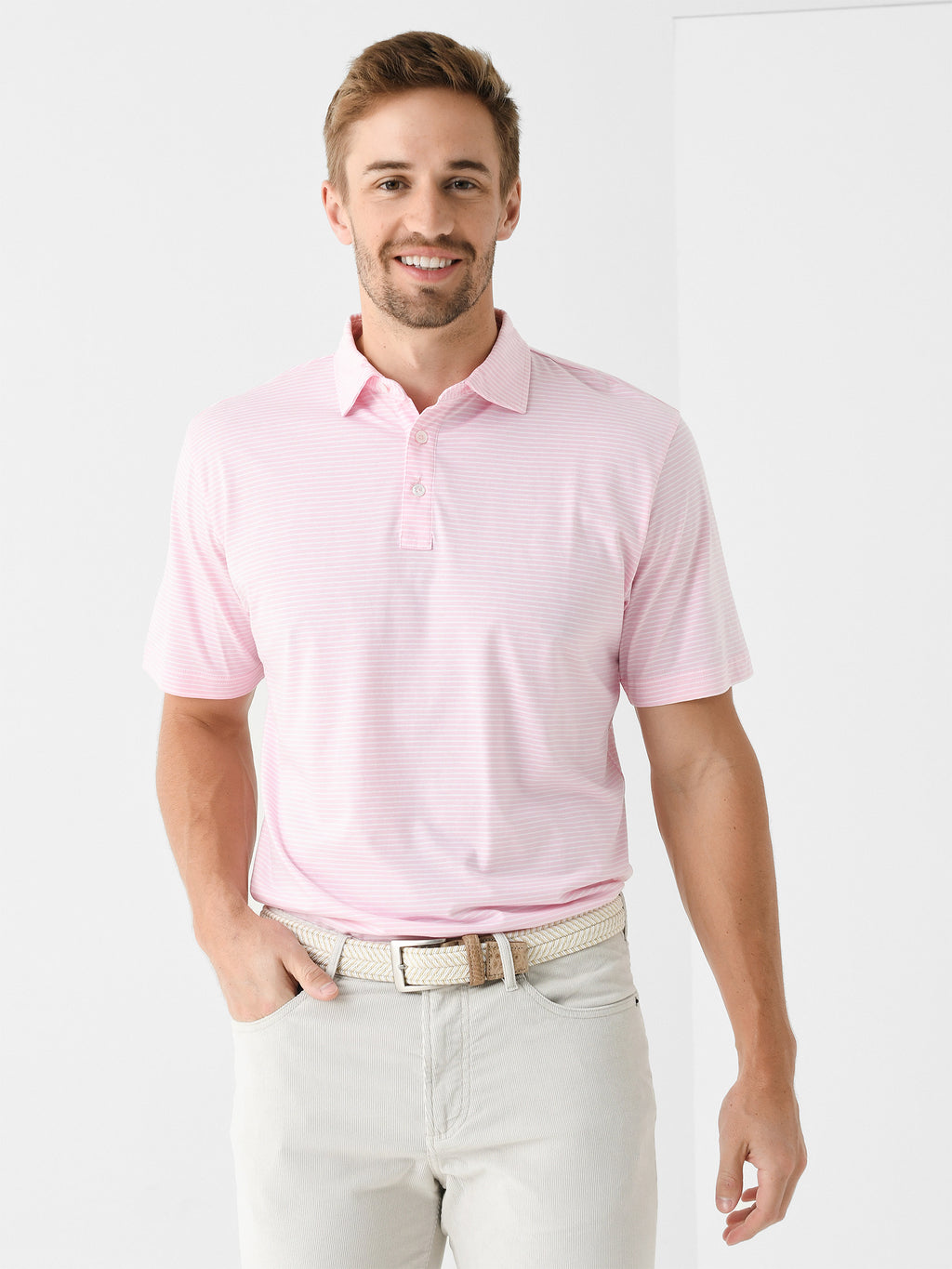 Peter Millar Crown Men's Pilot Mill Halifax Stripe Short Sleeve Polo - Saint Bernard