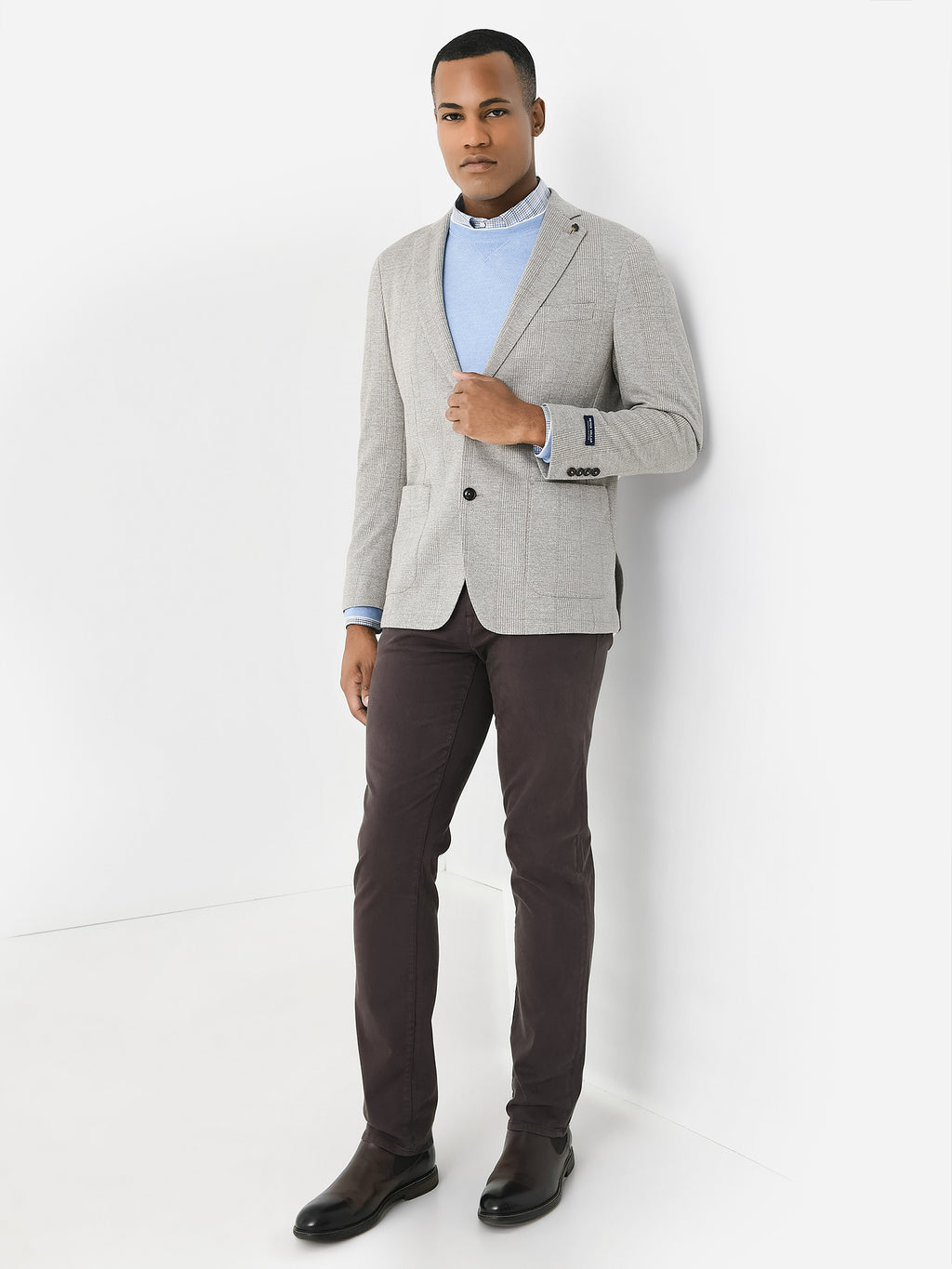 Peter Millar Crown Crafted Men's Carova Jersey Houndstooth Soft Jacket - Saint Bernard