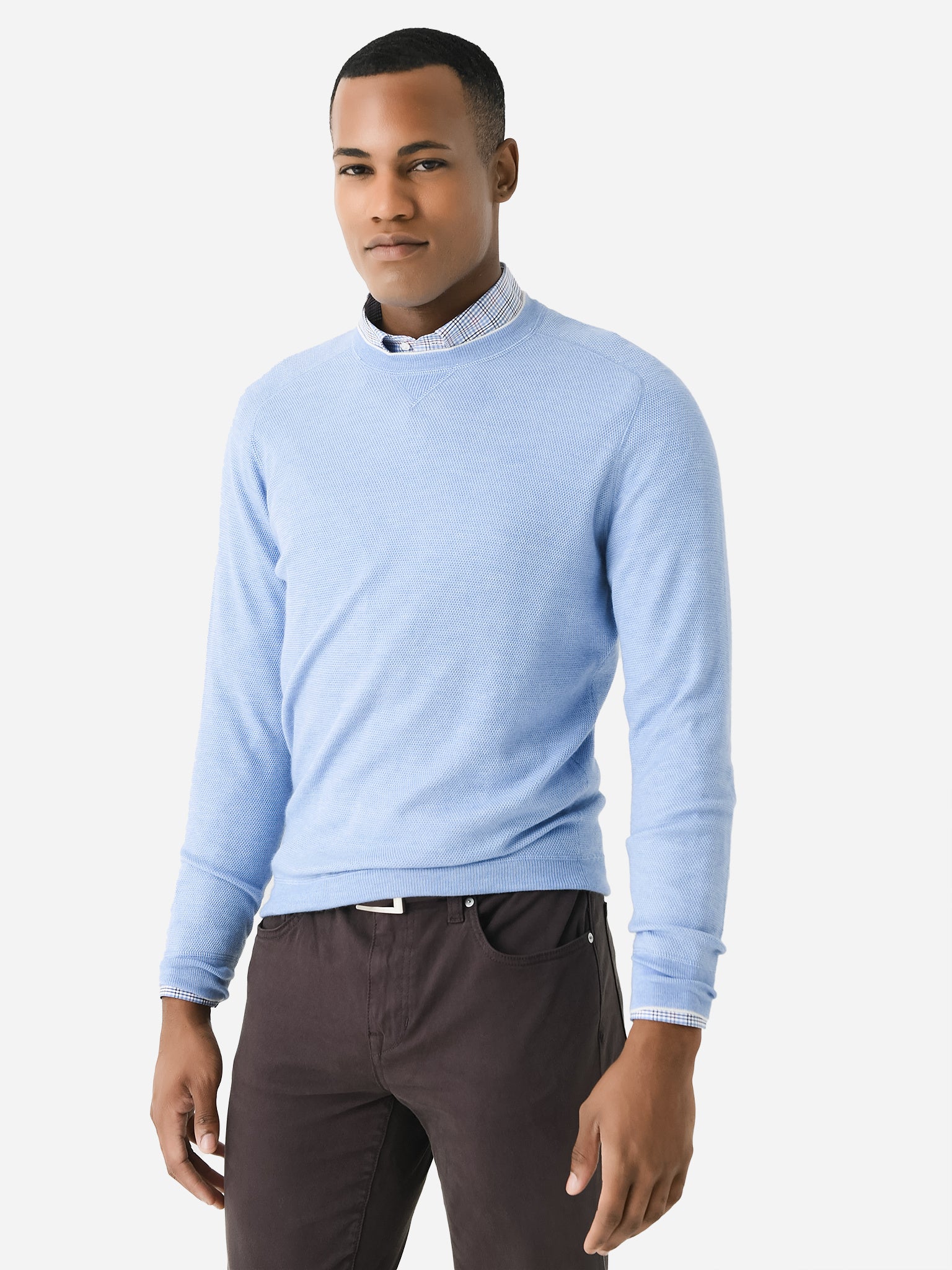 Peter Millar Crown Crafted Men's Voyager Cashmere Silk Saddle Shoulder Crew - Saint Bernard