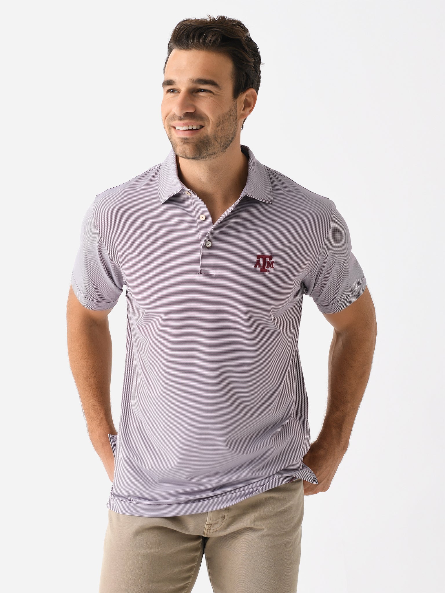 Peter Millar Collegiate Men's Jubilee Stripe Performance Jersey Polo - Saint Bernard