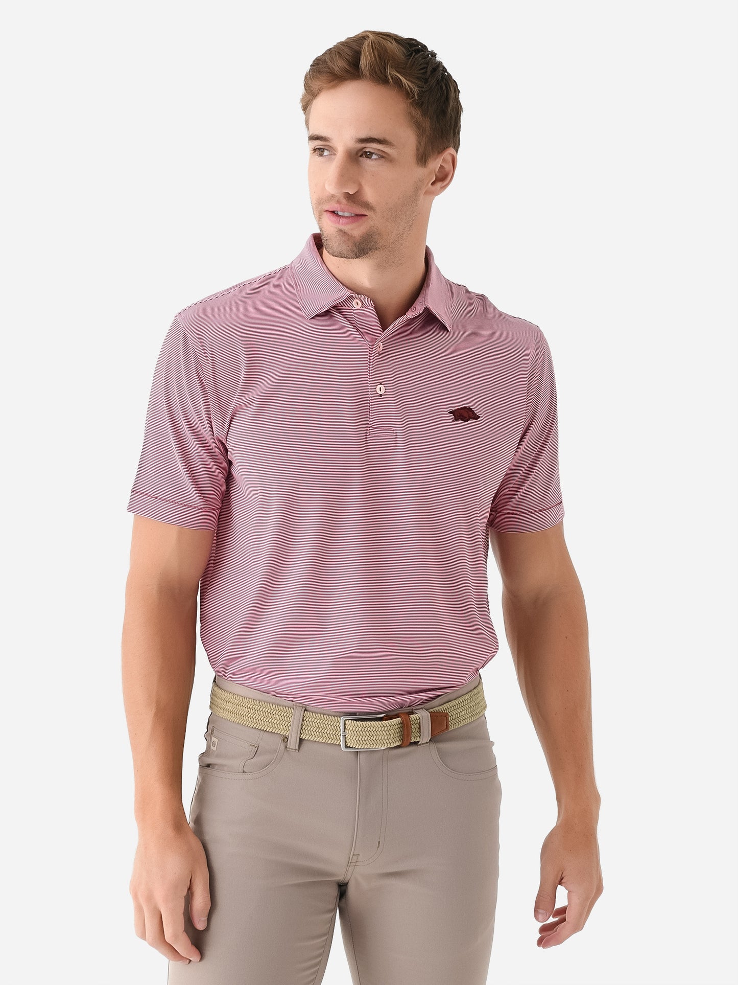 Peter Millar Collegiate Men's Jubilee Stripe Performance Jersey Polo - Saint Bernard