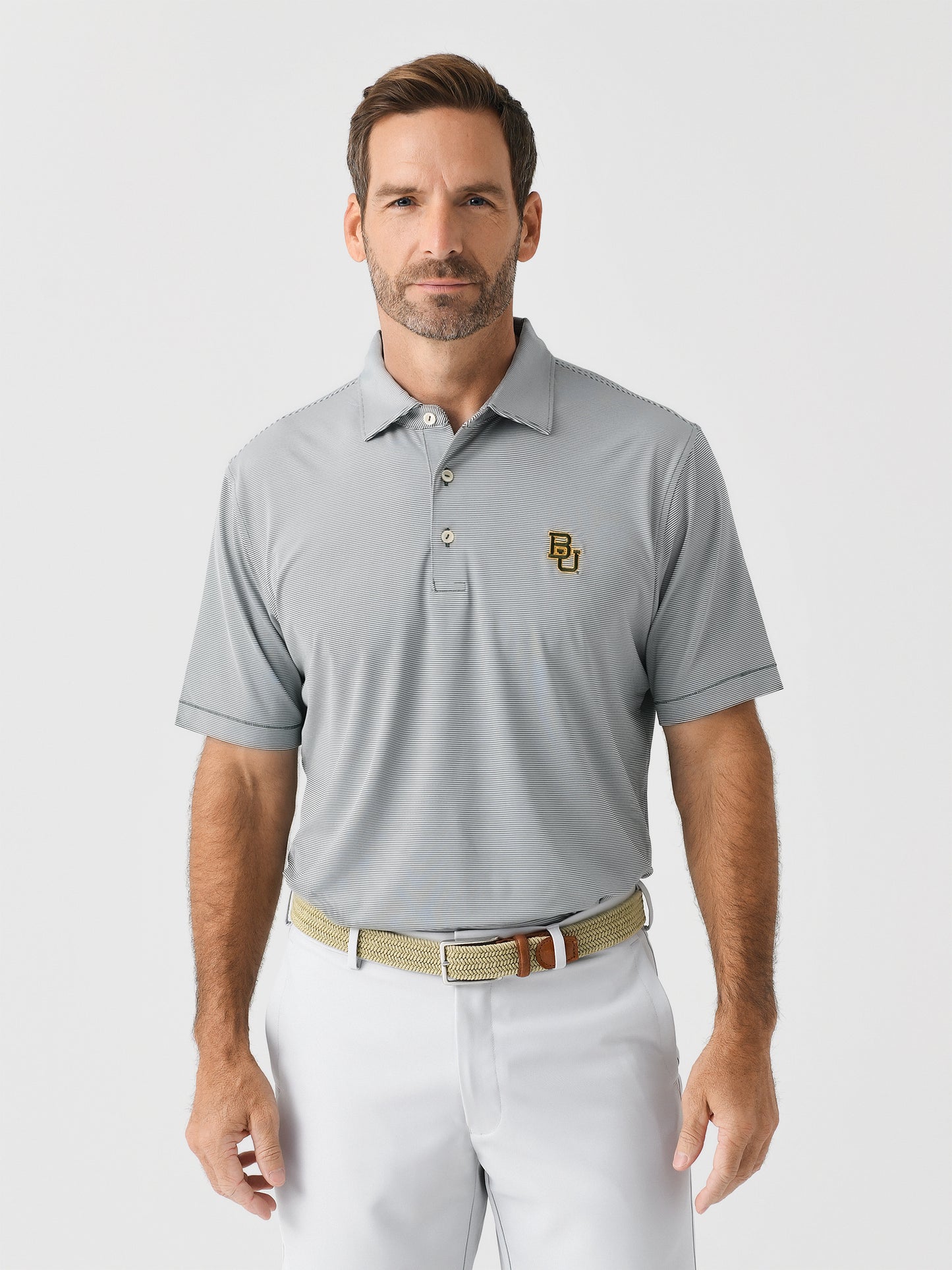 Peter Millar Collegiate Men's Jubilee Stripe Performance Jersey Polo - Saint Bernard