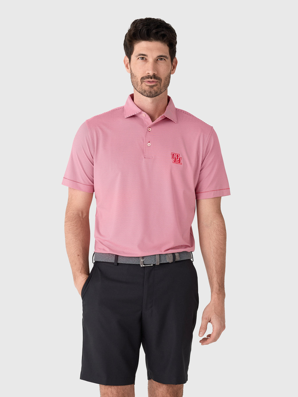 Peter Millar Collegiate Men's Jubilee Stripe Performance Jersey Polo - Saint Bernard
