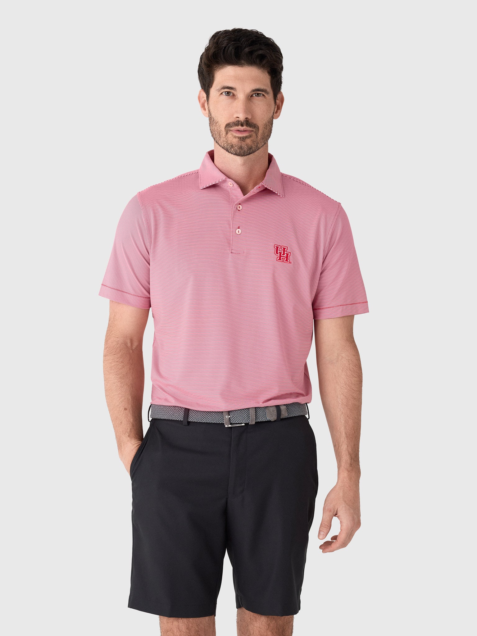 Peter Millar Collegiate Men's Jubilee Stripe Performance Jersey Polo - Saint Bernard