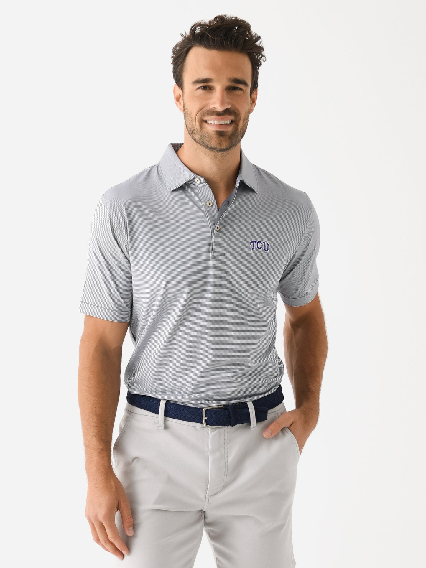 Peter Millar Collegiate Men's Jubilee Stripe Performance Jersey Polo - Saint Bernard