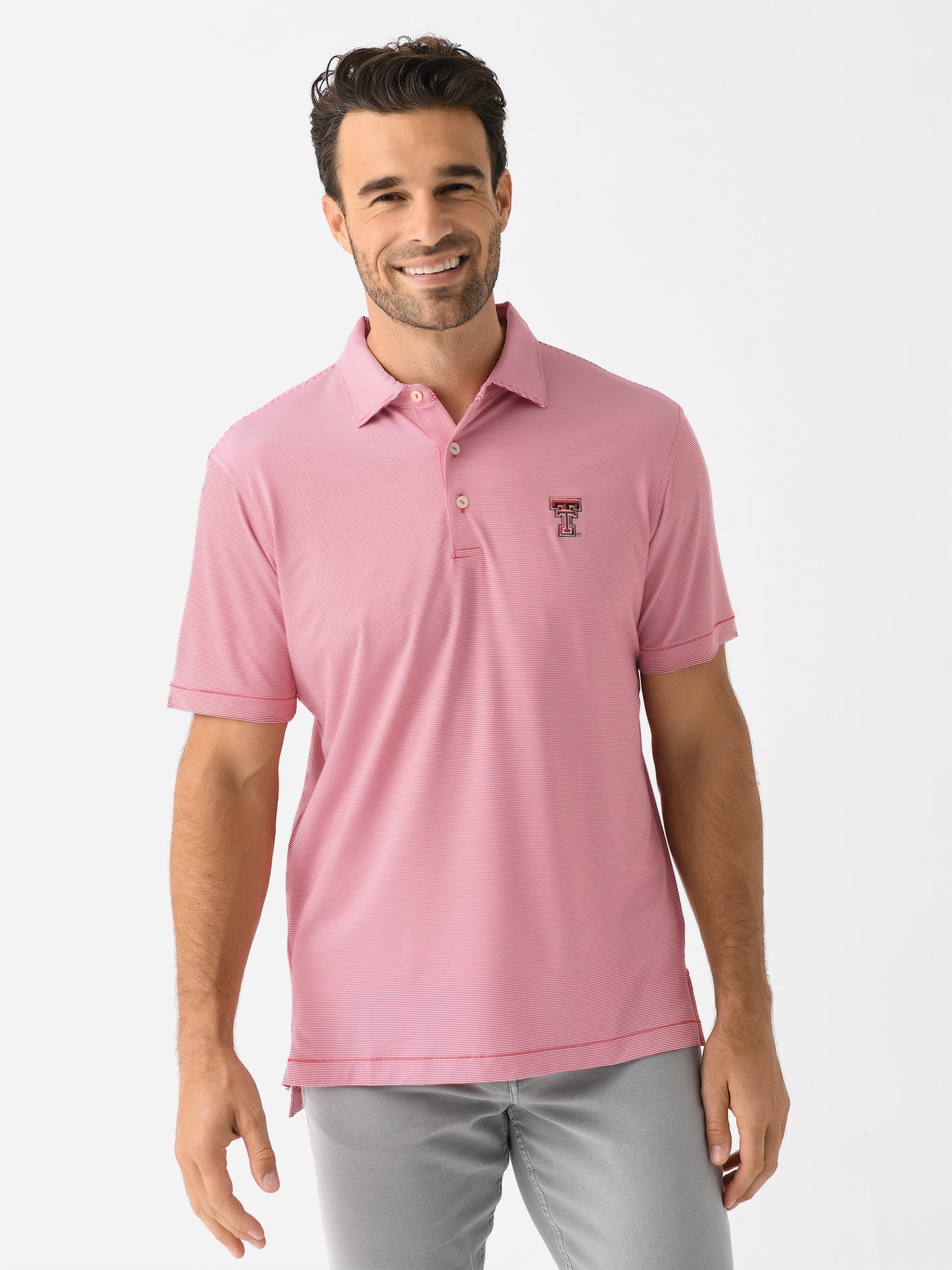 Peter Millar Collegiate Men's Jubilee Stripe Performance Jersey Polo - Saint Bernard