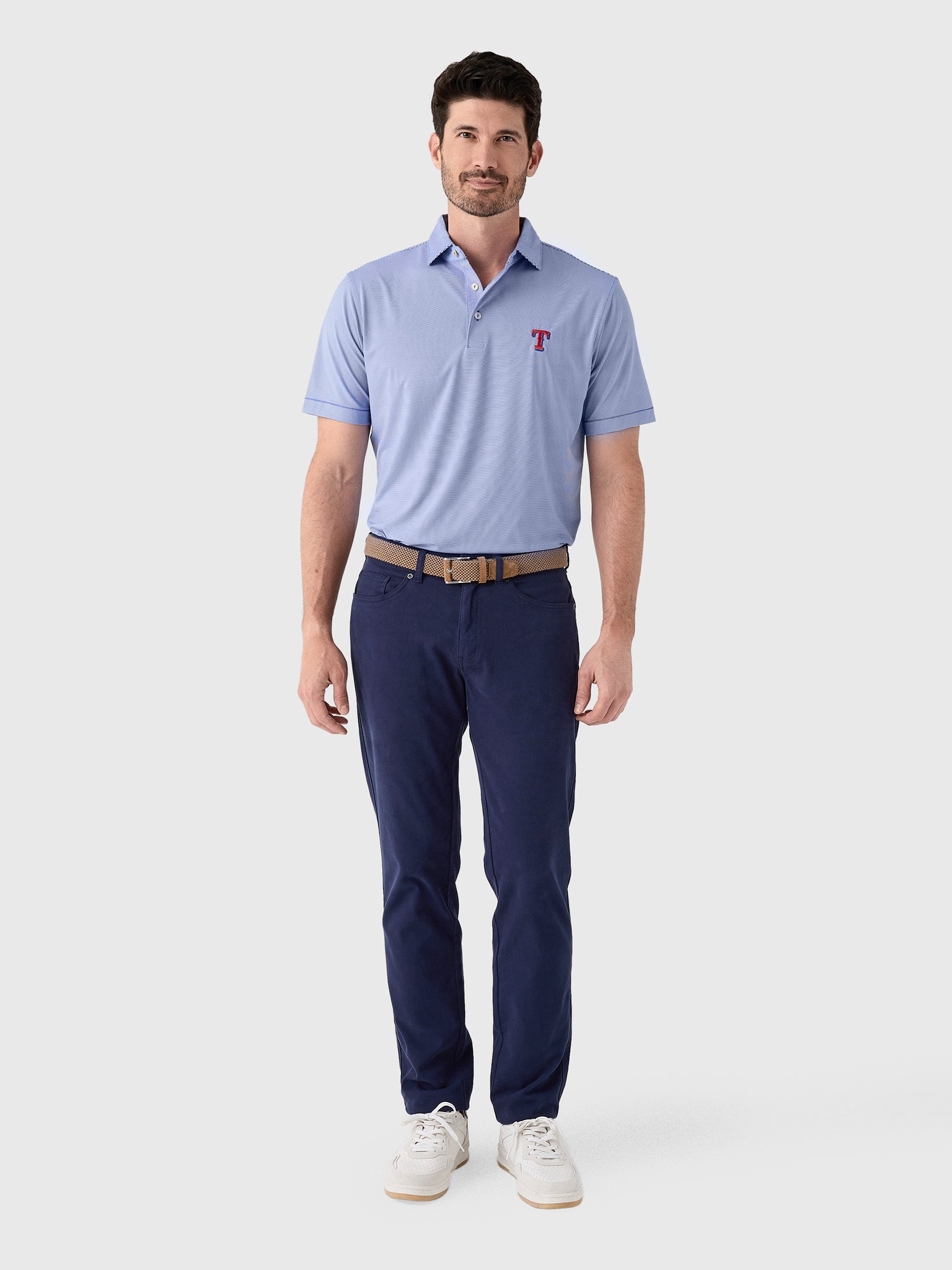 Peter Millar Major League Baseball Men's Texas Rangers Jubilee Stripe Performance Polo - Saint Bernard