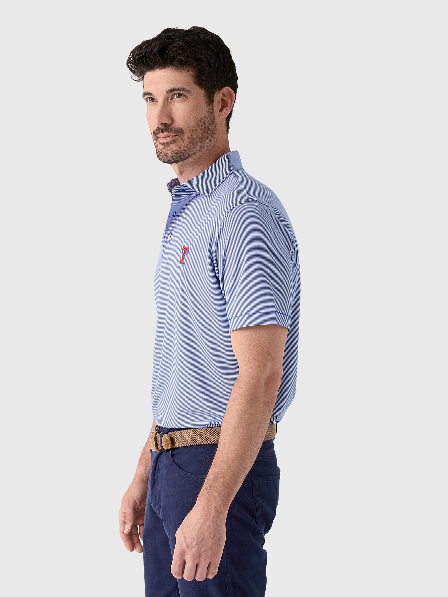 Peter Millar Major League Baseball Men's Texas Rangers Jubilee Stripe Performance Polo - Saint Bernard