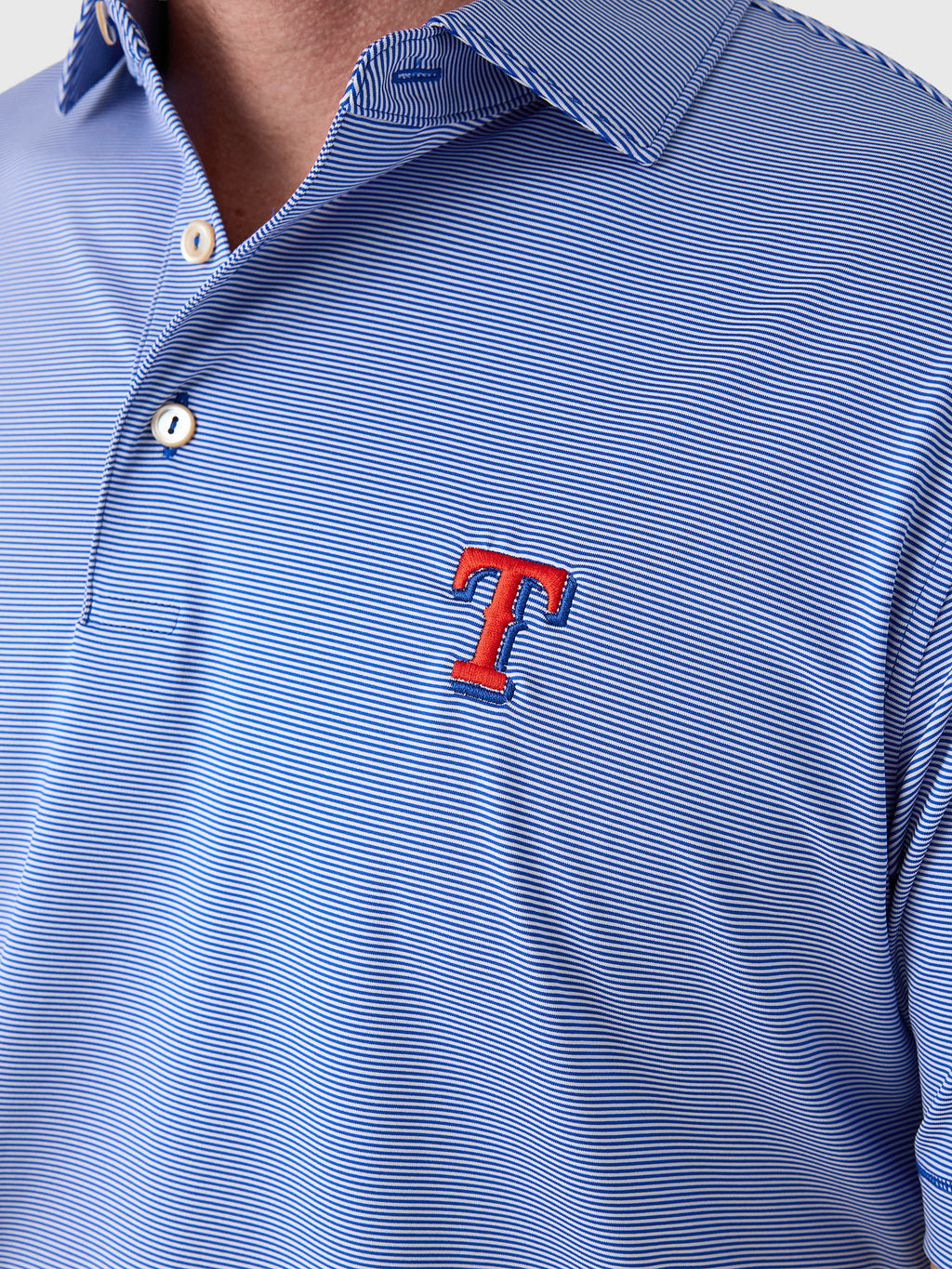 Peter Millar Major League Baseball Men's Texas Rangers Jubilee Stripe Performance Polo - Saint Bernard