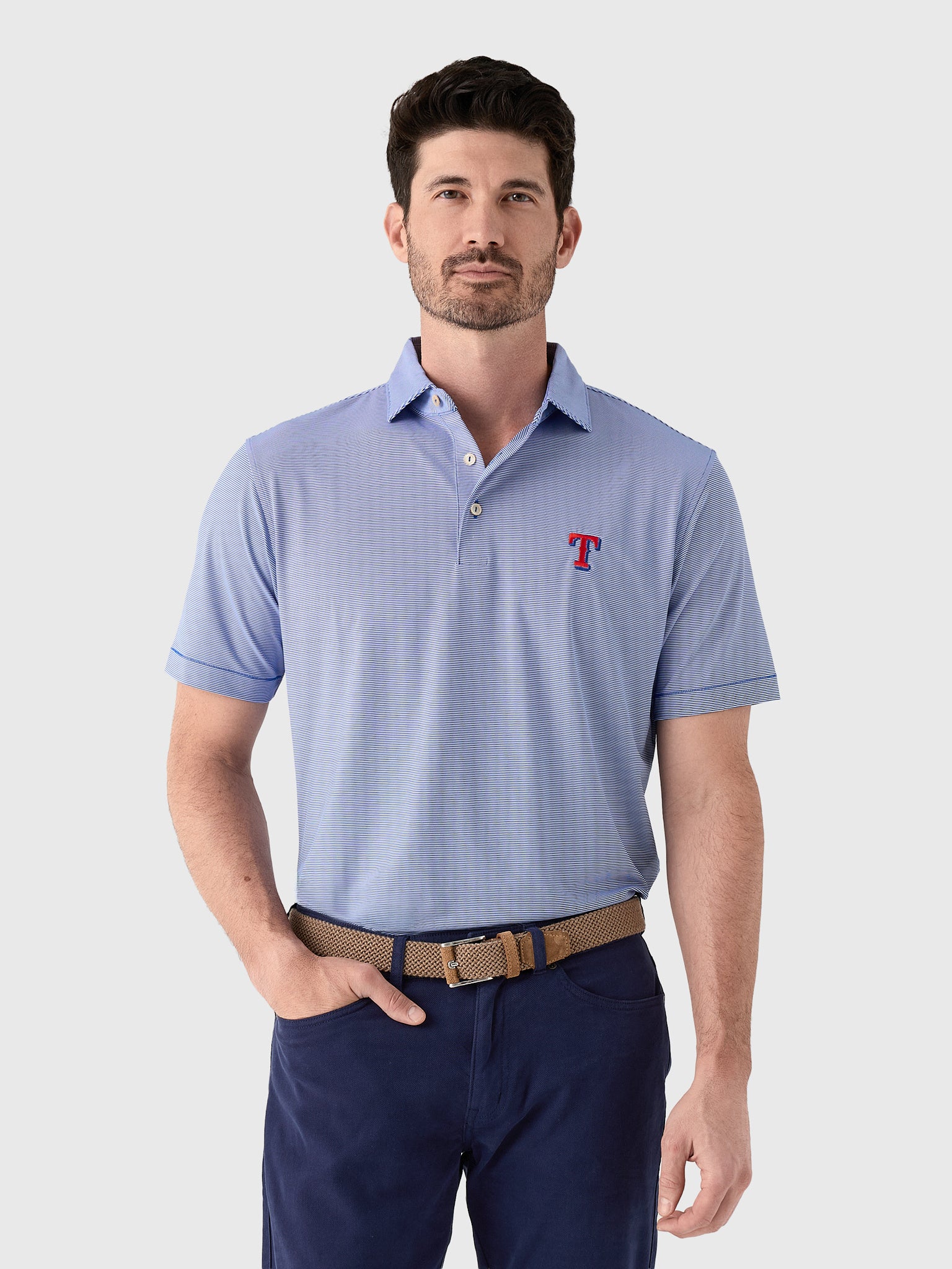 Peter Millar Major League Baseball Men's Texas Rangers Jubilee Stripe Performance Polo - Saint Bernard