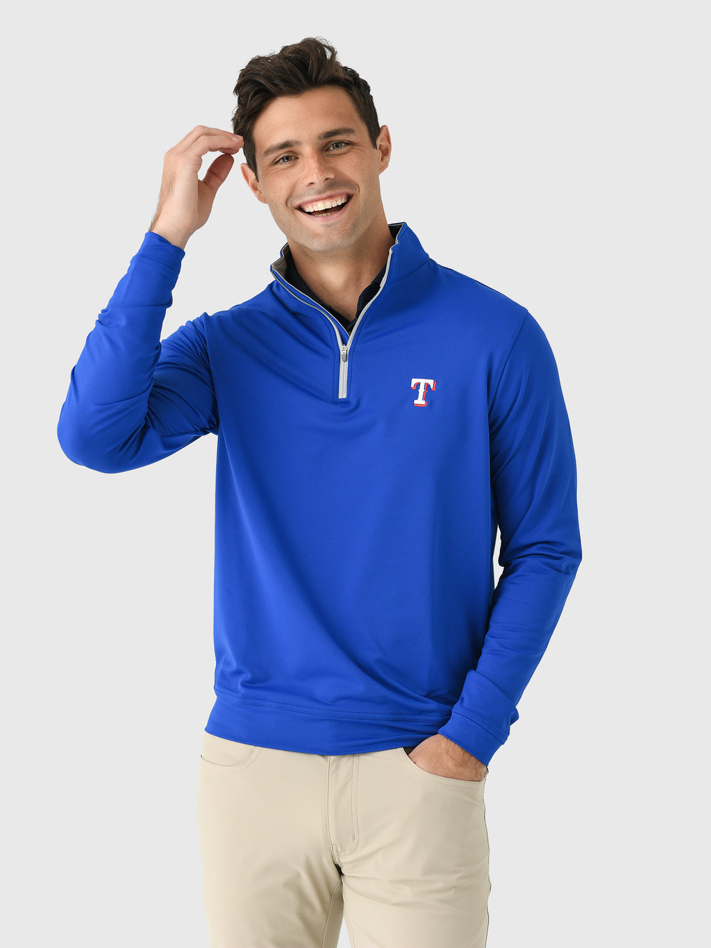 Peter Millar Major League Baseball Men's Texas Rangers Perth Performance Quarter-Zip - Saint Bernard