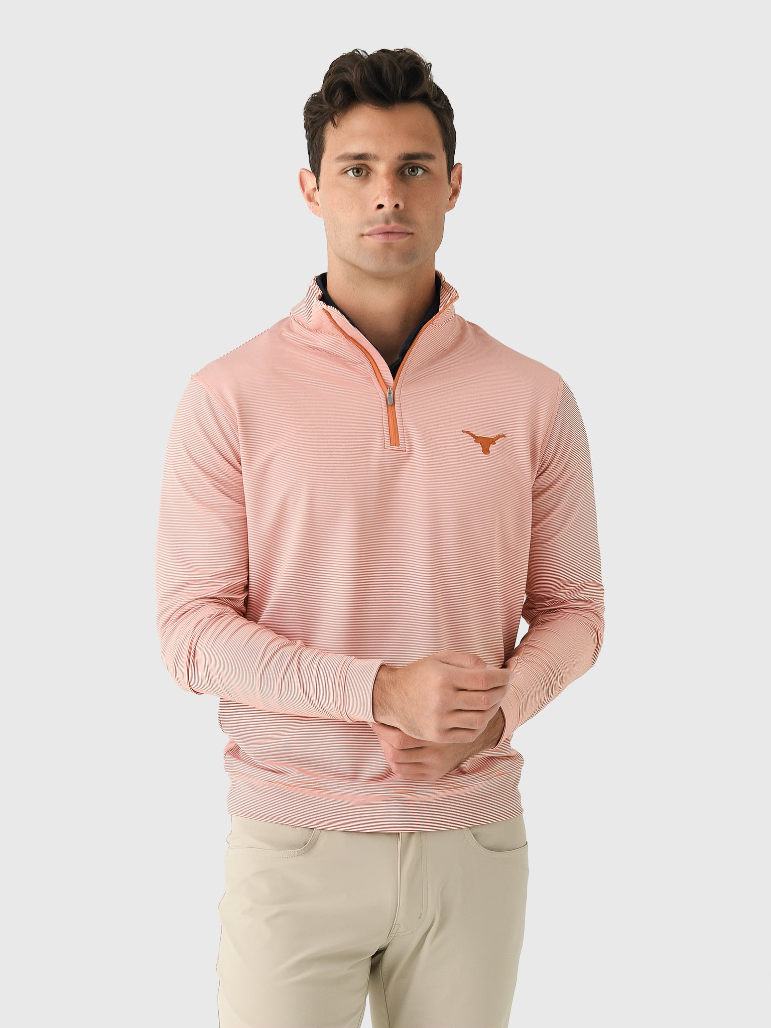 Peter Millar Collegiate Men's Perth Mini Stripe Performance Quarter-Zip - Saint Bernard