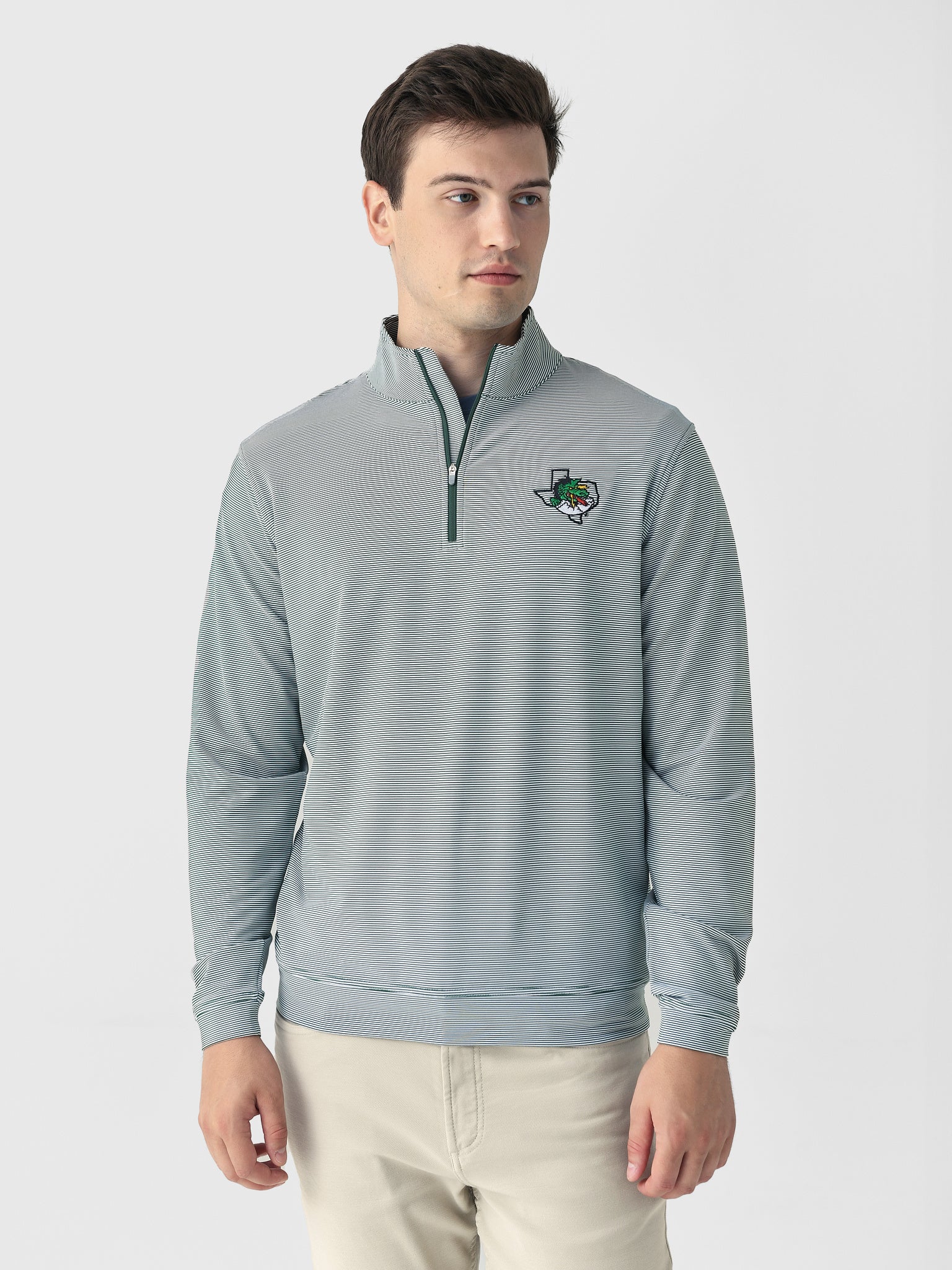 Peter Millar Crown Sport Men's Southlake Carroll Dragons Perth Mini Stripe Performance Quarter-Zip - Saint Bernard