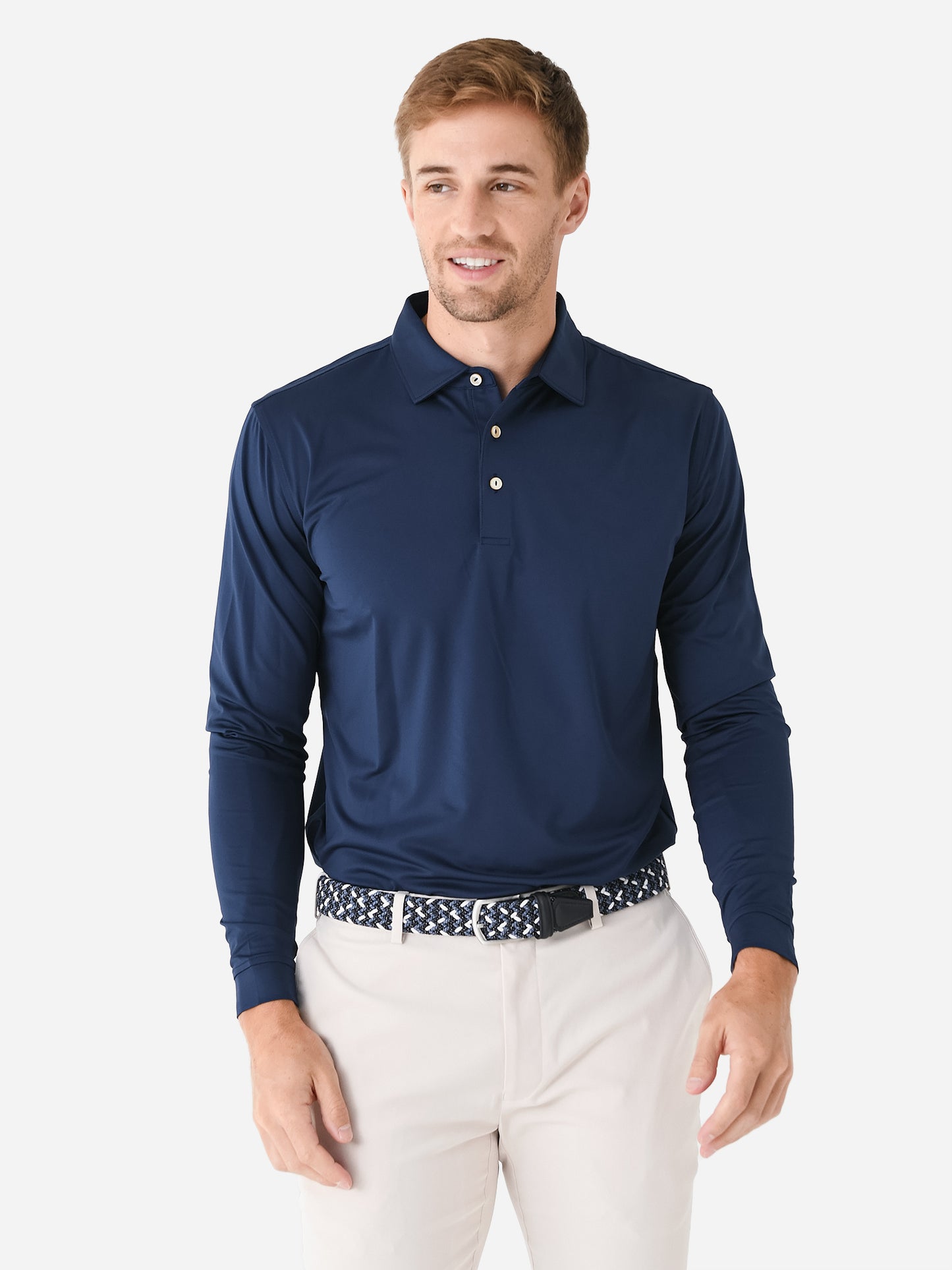 Peter Millar Crown Sport Men's Solid Long Sleeve Stretch Jersey Polo