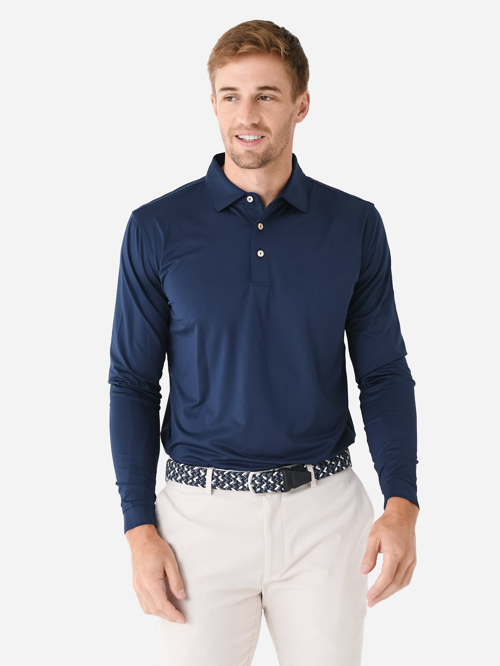 Peter Millar Crown Sport Men's Solid Long Sleeve Stretch Jersey Polo - Saint Bernard