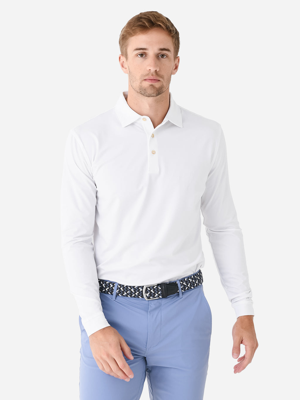 Peter Millar Crown Sport Men's Solid Long Sleeve Stretch Jersey Polo - Saint Bernard