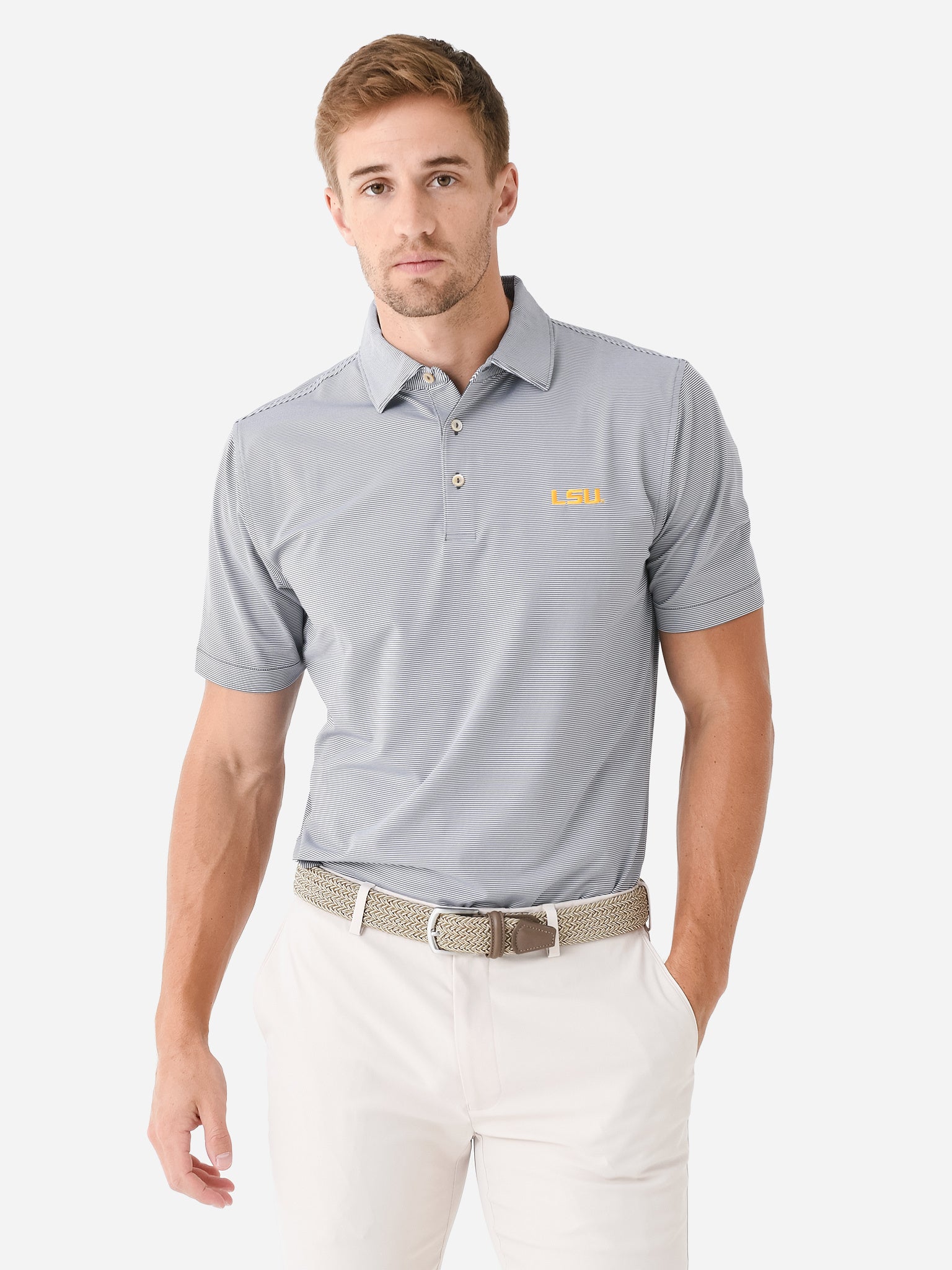 Peter Millar Collegiate Men's Jubilee Stripe Performance Jersey Polo - Saint Bernard