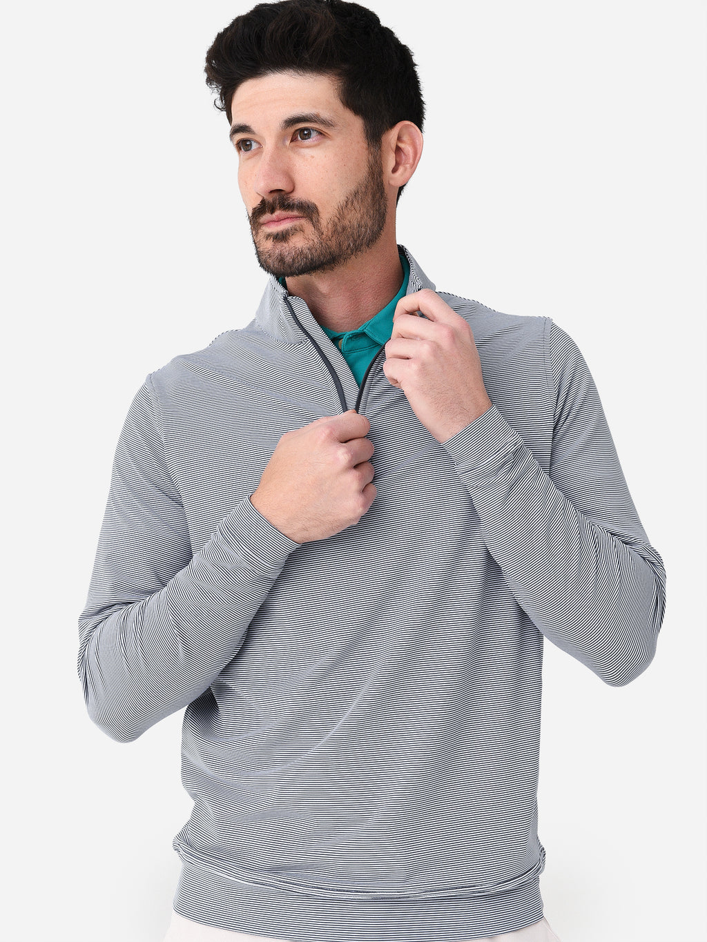 Peter Millar Crown Sport Men's Perth Sugar Stripe Performance Quarter-Zip - Saint Bernard