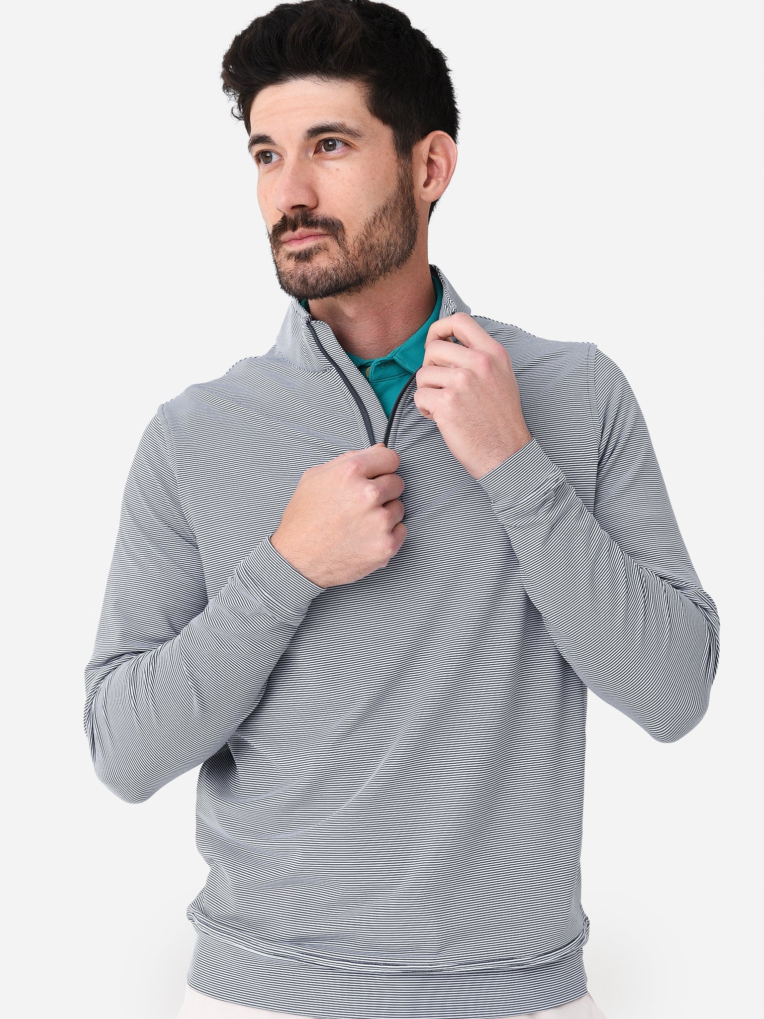 Peter Millar Crown Sport Men's Perth Sugar Stripe Performance Quarter-Zip - Saint Bernard