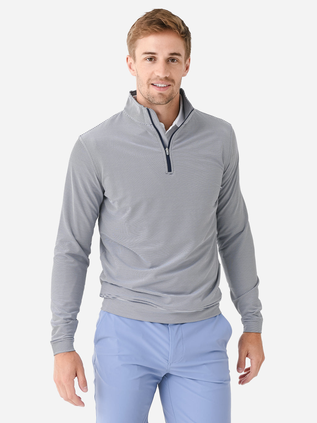 Peter Millar Crown Sport Men's Perth Sugar Stripe Performance Quarter-Zip - Saint Bernard