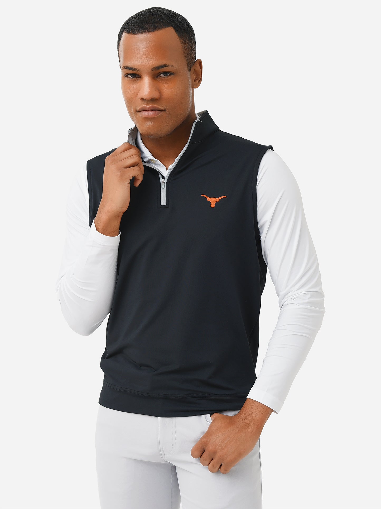 Peter Millar Collegiate Men's Galway Stretch Loop Terry Quarter-Zip Vest - Saint Bernard