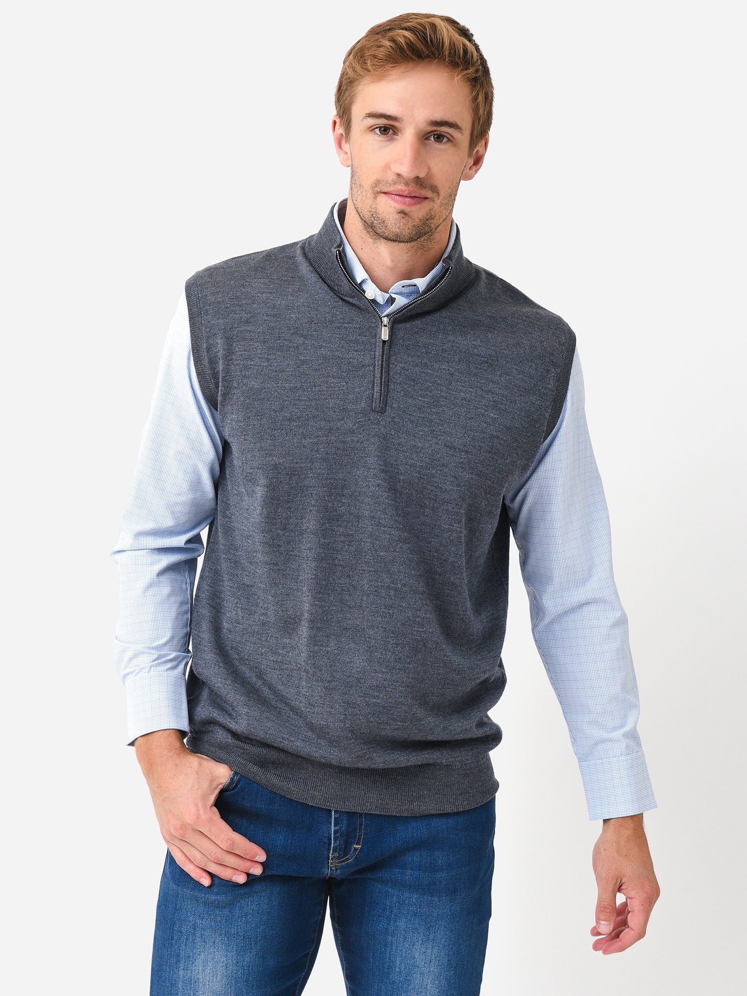 Peter Millar Crown Men's Autumn Crest Quarter-Zip Vest - Saint Bernard