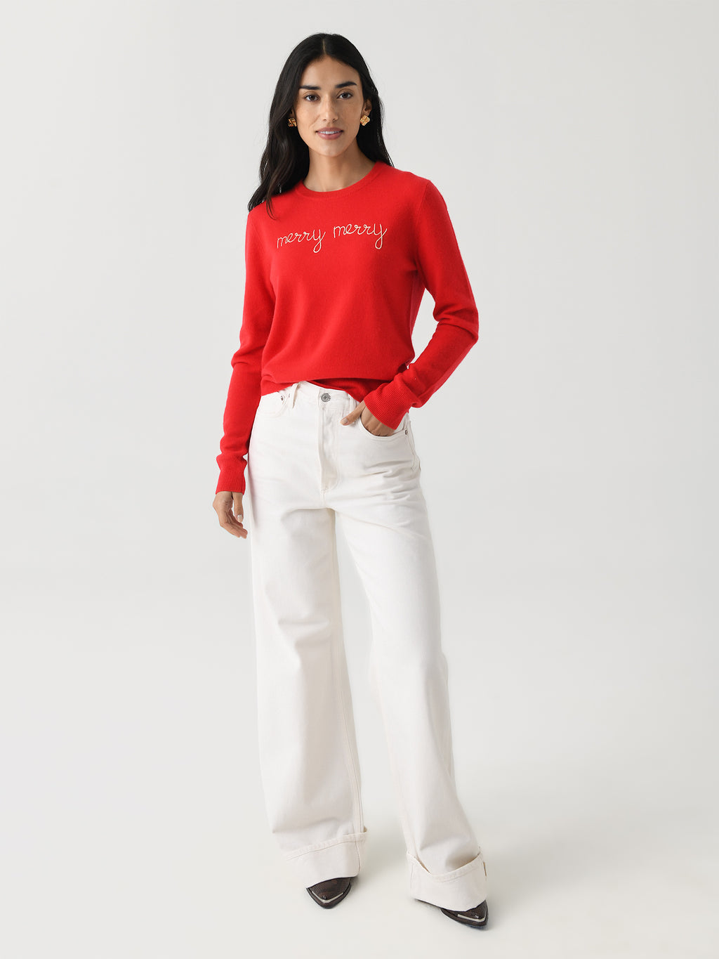 Lingua Franca Women's Merry Merry Crewneck Sweater - Saint Bernard