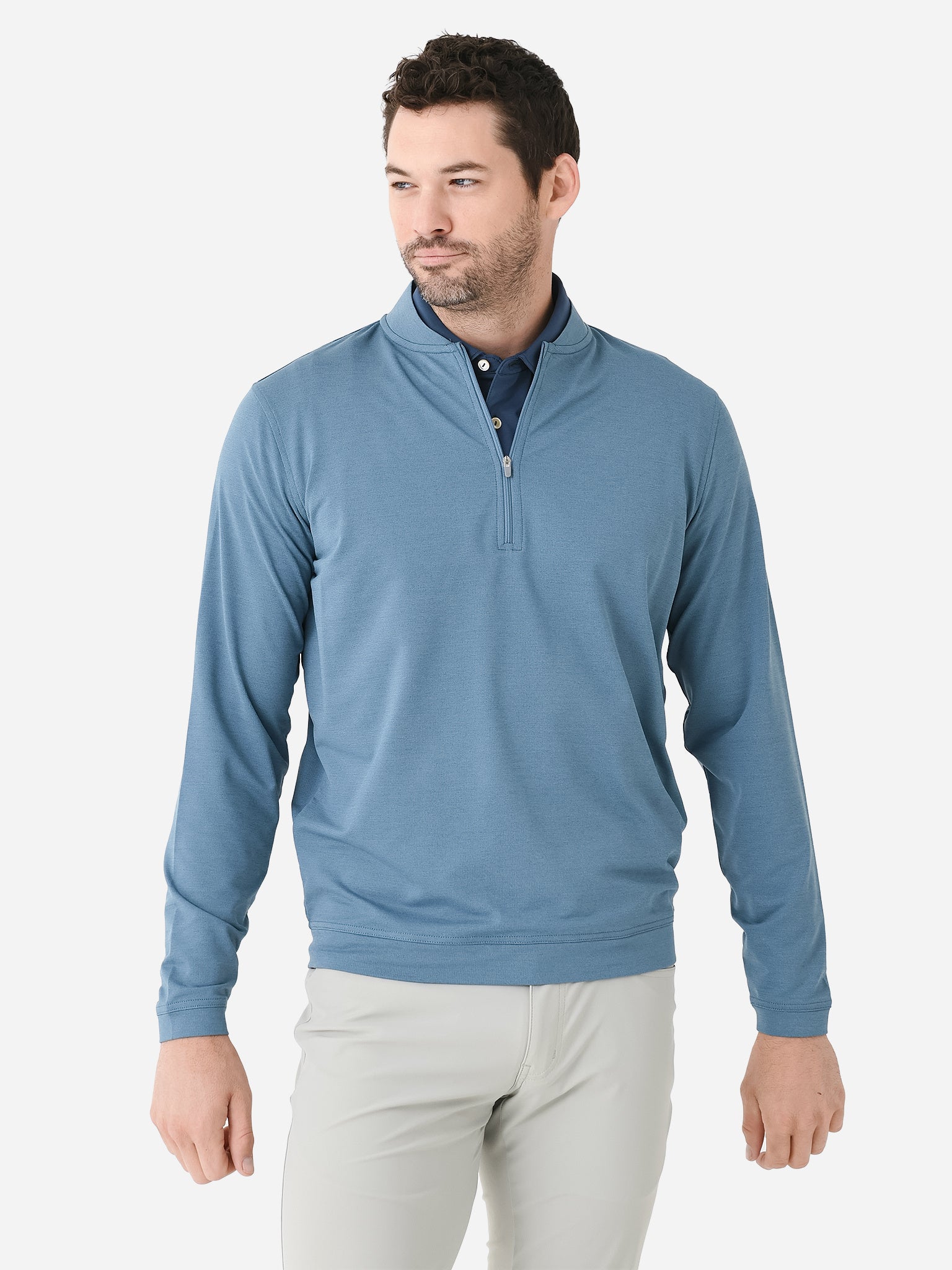 Peter Millar Crown Sport Men's Ross Performance Baseball Collar Quarter-Zip - Saint Bernard