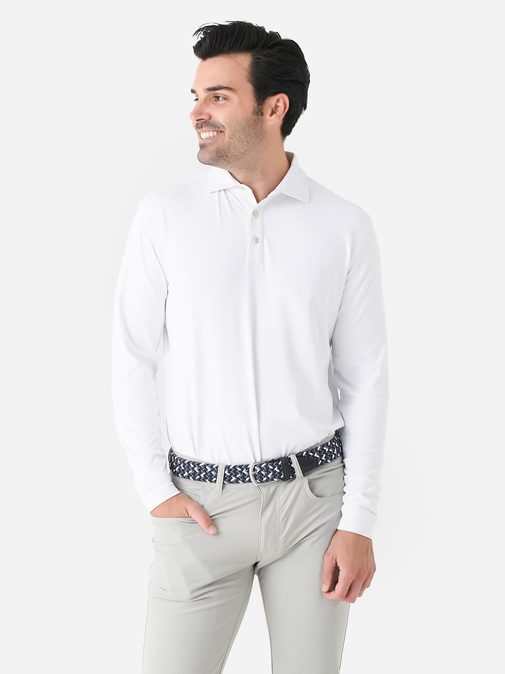Peter Millar Crown Sport Men's Lyons Long Sleeve Performance Jersey Polo - Saint Bernard