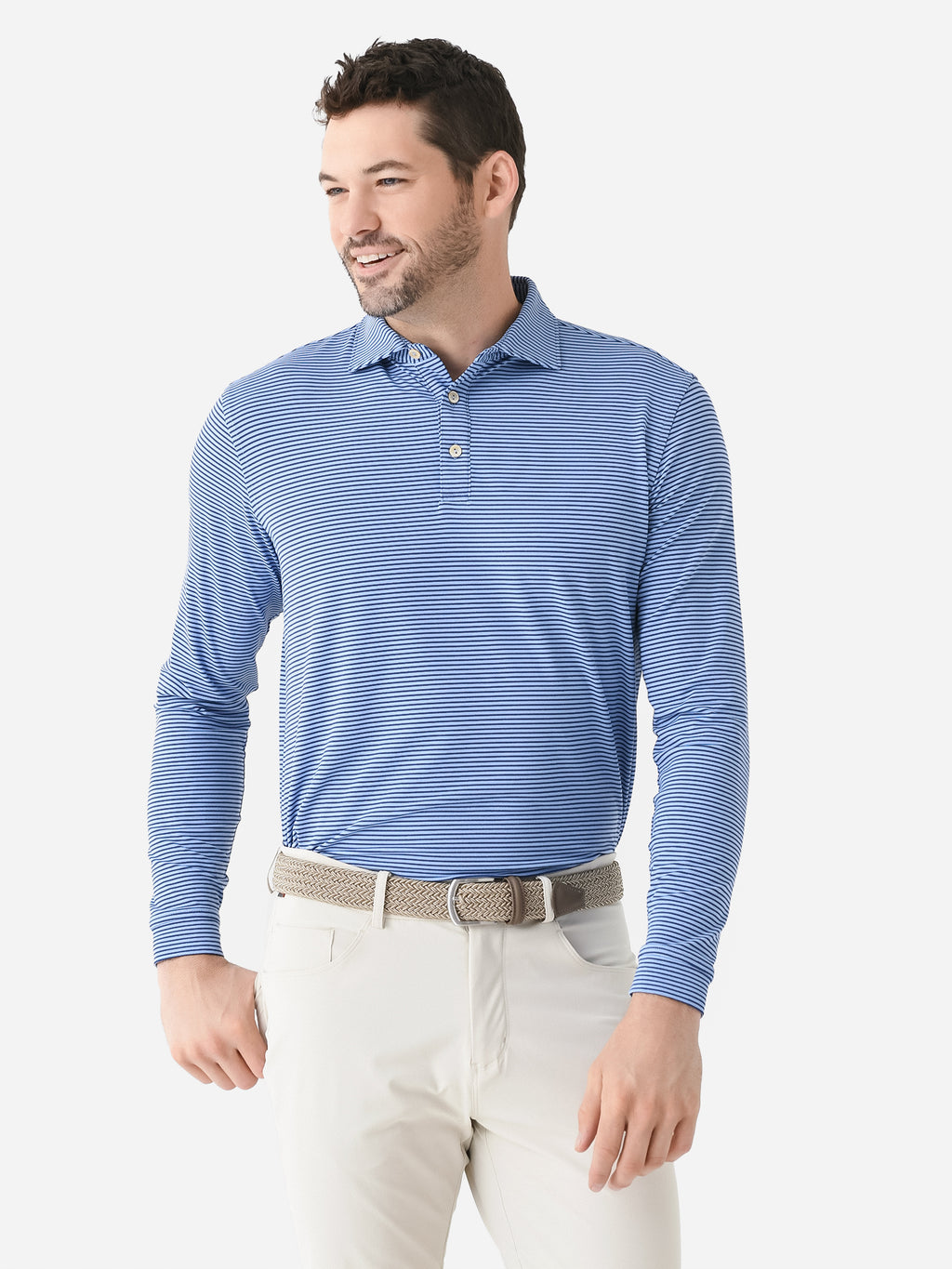 Peter Millar Crown Sport Men's Lyons Long Sleeve Performance Jersey Polo - Saint Bernard