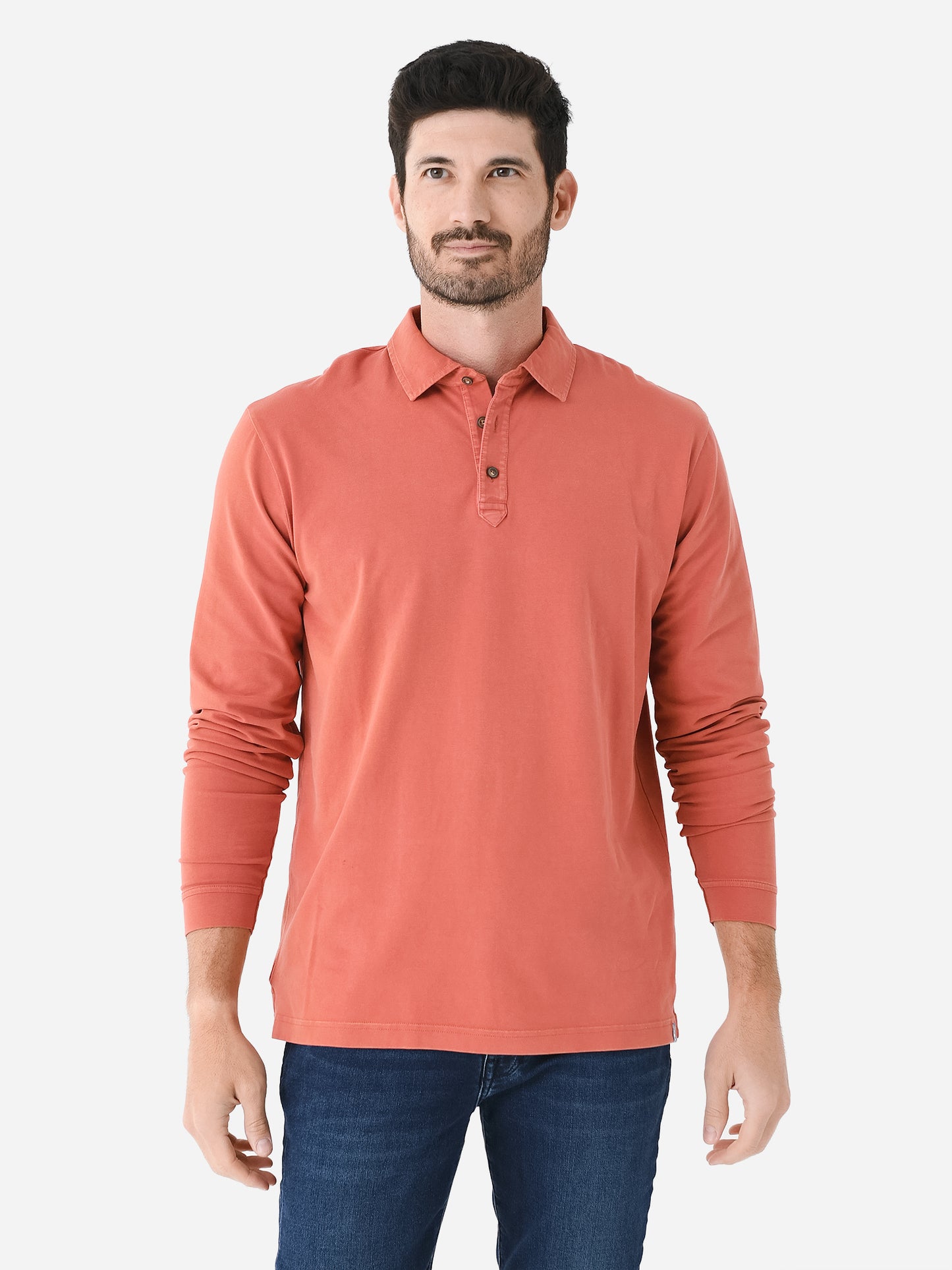 Peter Millar Crown Men's Lava Wash Long Sleeve Polo - Saint Bernard