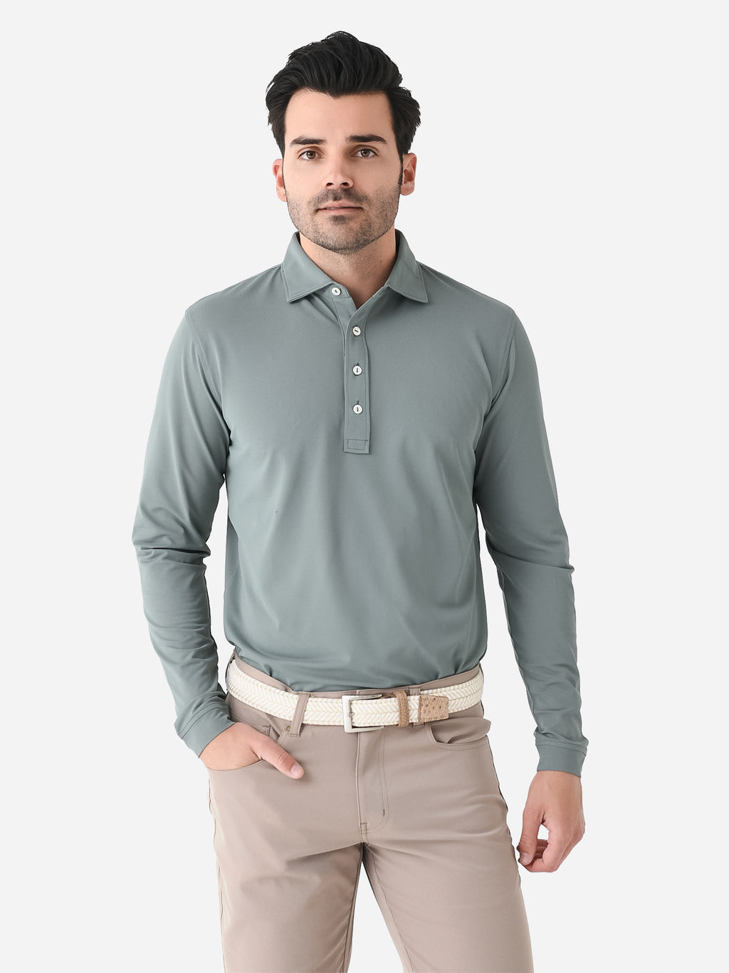 Peter Millar Crown Crafted Men's Soul Long Sleeve Performance Mesh Polo - Saint Bernard