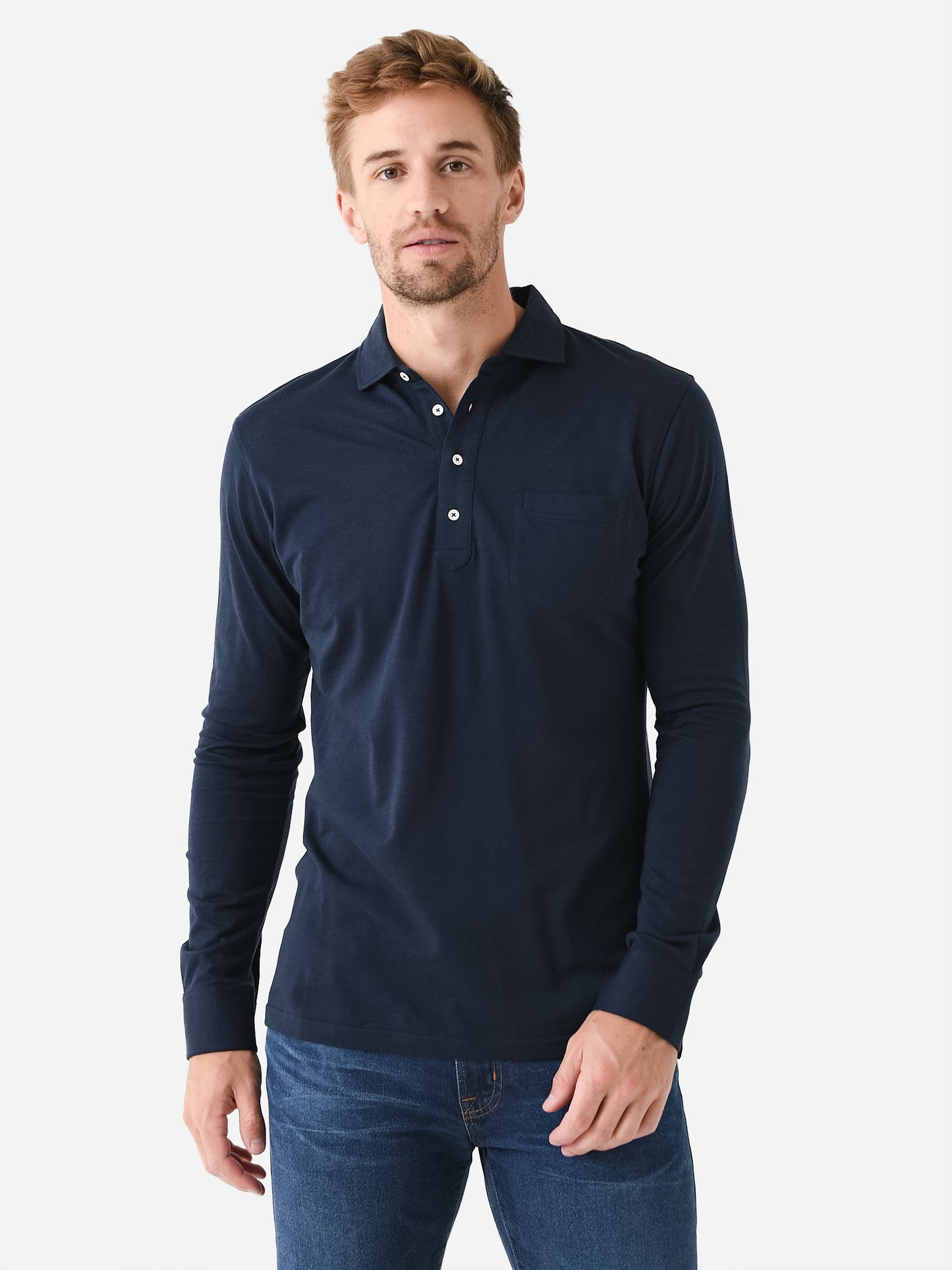 Peter Millar Crown Crafted Men's Amble Long Sleeve Cotton Cashmere Polo - Saint Bernard