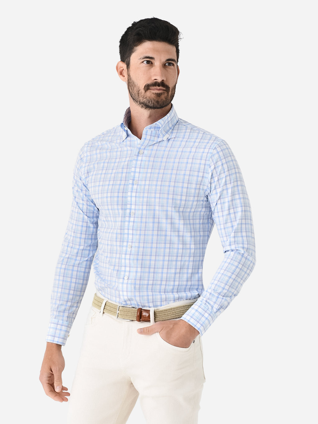 Peter Millar Crown Crafted Men's Mullen Performance Poplin Sport Shirt - Saint Bernard