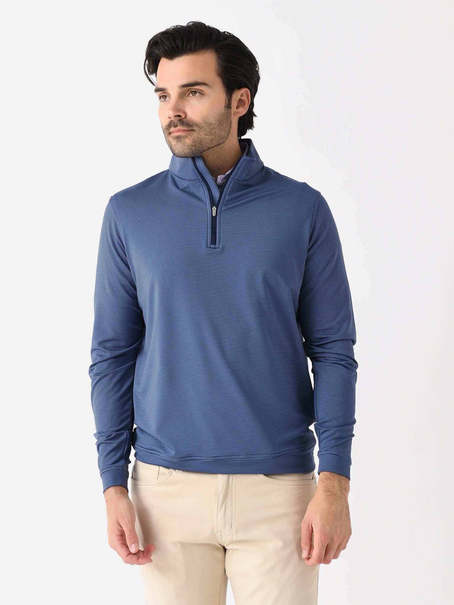 Peter Millar Crown Sport Men's Perth Sugar Stripe Performance Quarter-Zip - Saint Bernard