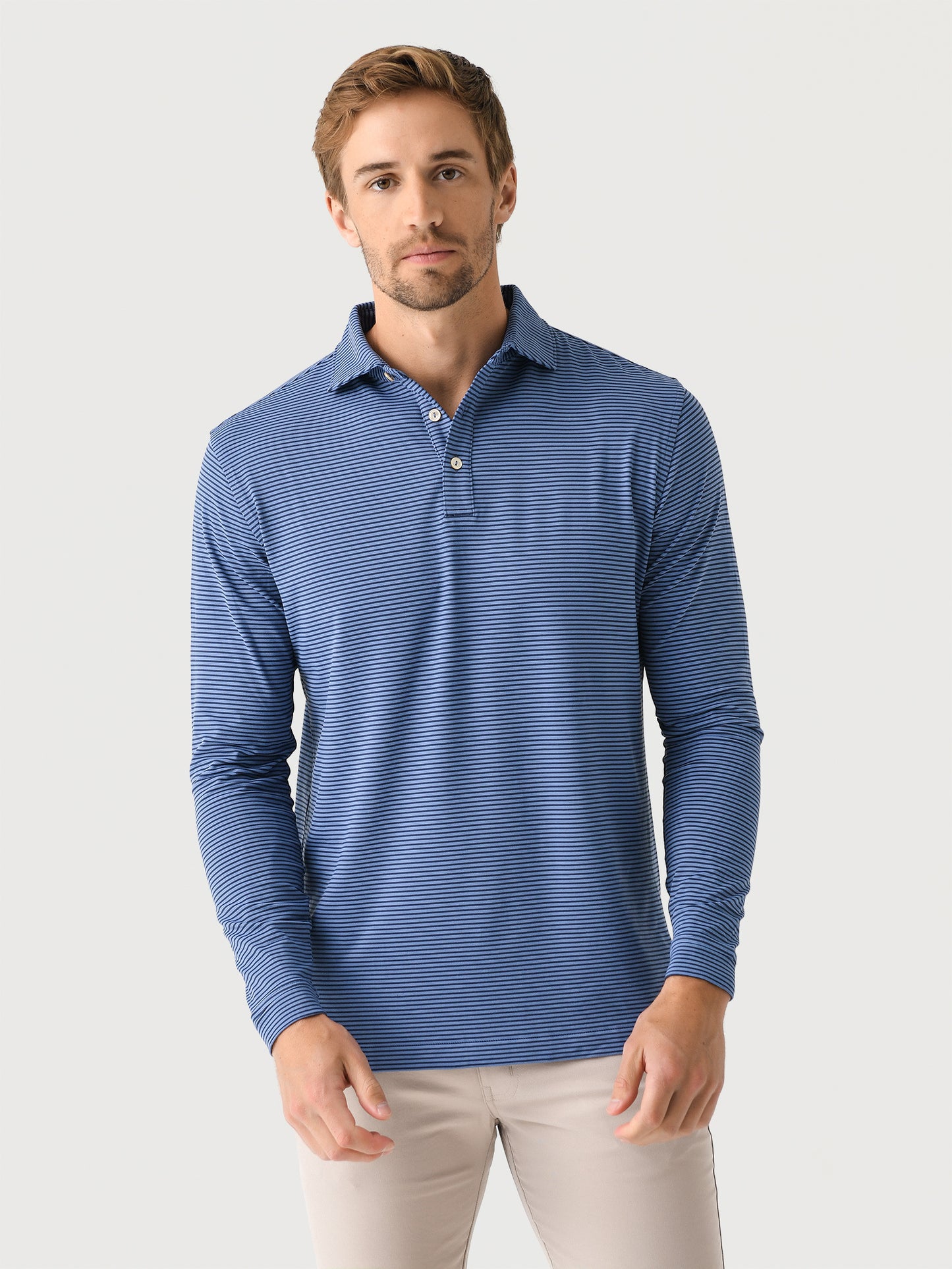 Peter Millar Crown Sport Men's Lyons Performance Jersey Long-Sleeve Polo - Saint Bernard
