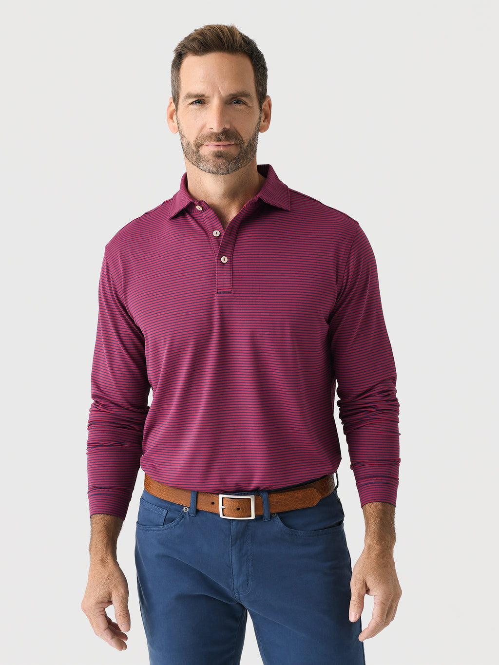 Peter Millar Crown Sport Men's Lyons Performance Jersey Long-Sleeve Polo - Saint Bernard