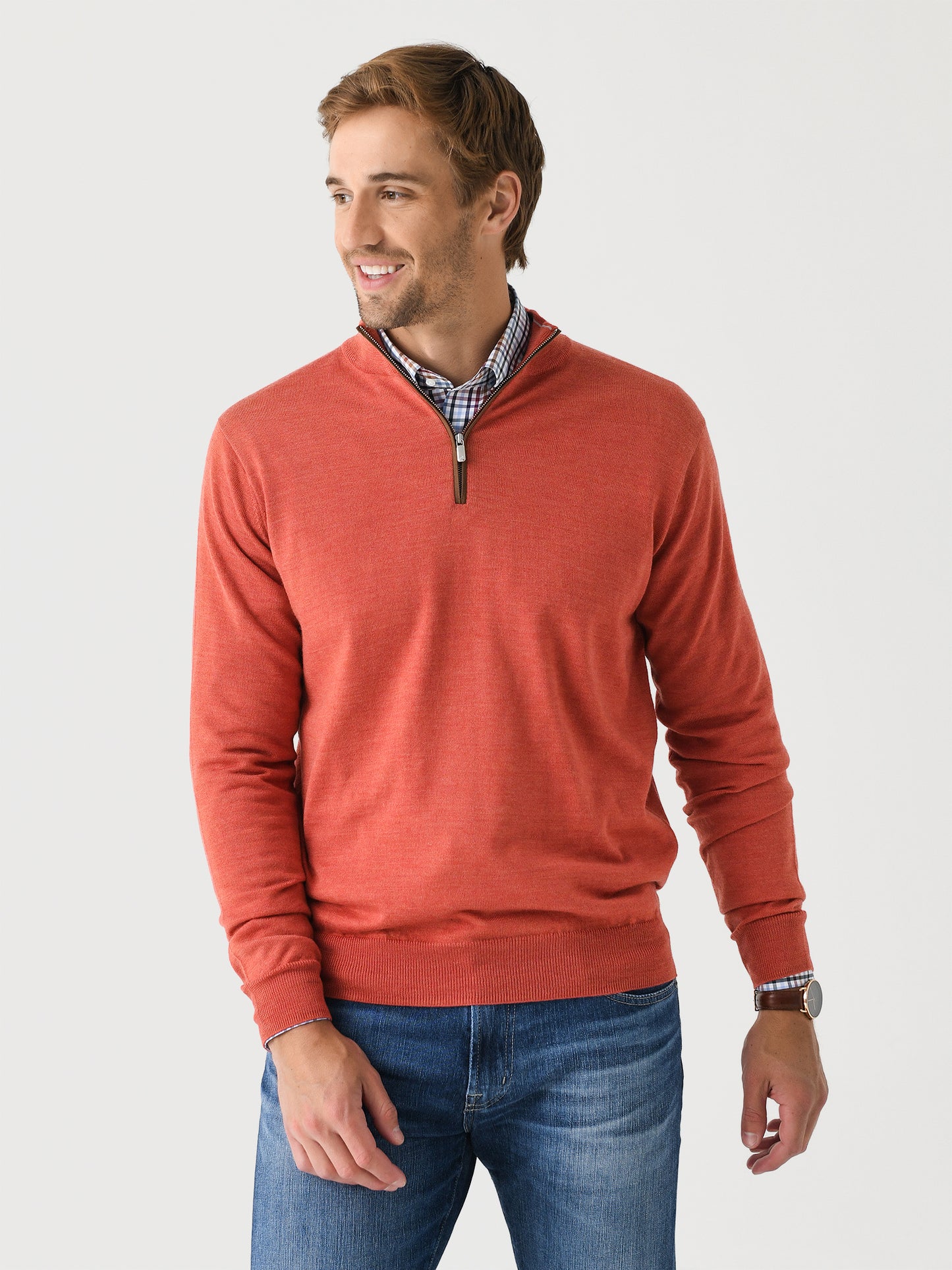 Peter Millar Crown Men's Autumn Crest Suede Trim Quarter-Zip - Saint Bernard