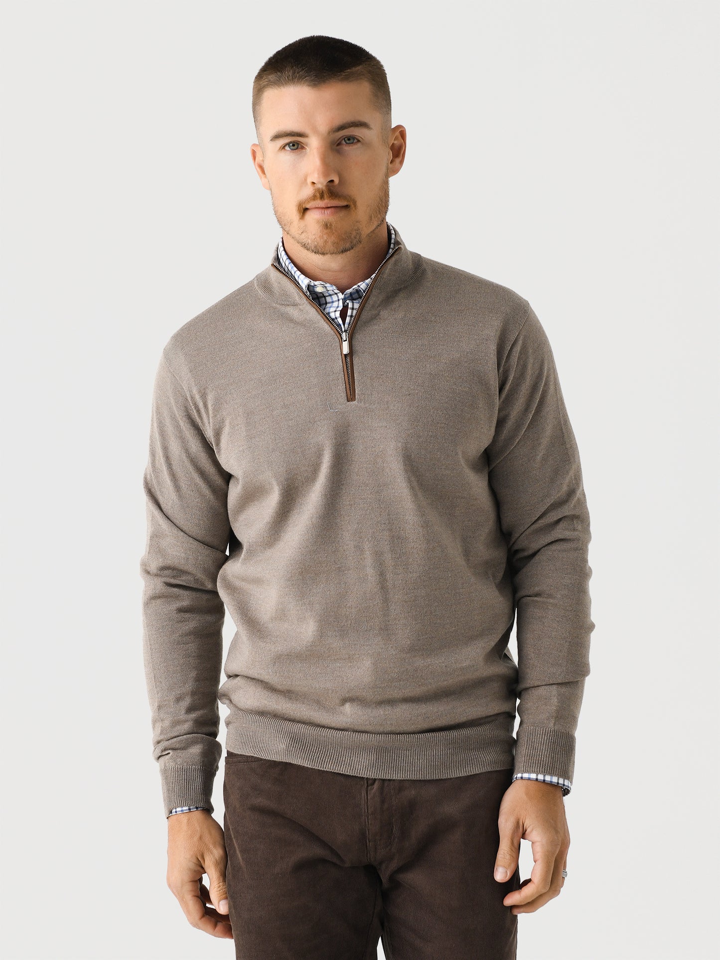 Peter Millar Crown Men's Autumn Crest Suede Trim Quarter-Zip - Saint Bernard