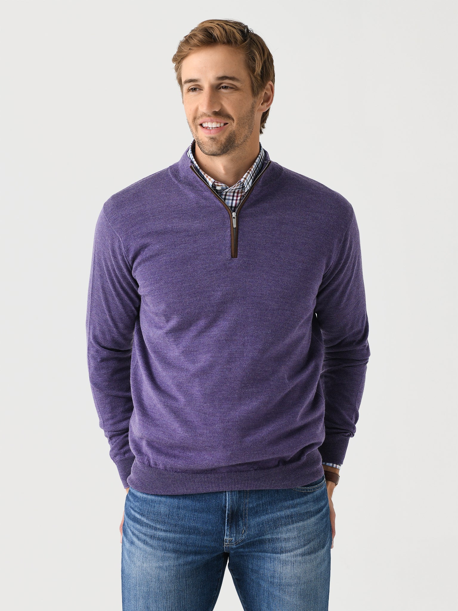 Peter Millar Crown Men's Autumn Crest Suede Trim Quarter-Zip - Saint Bernard