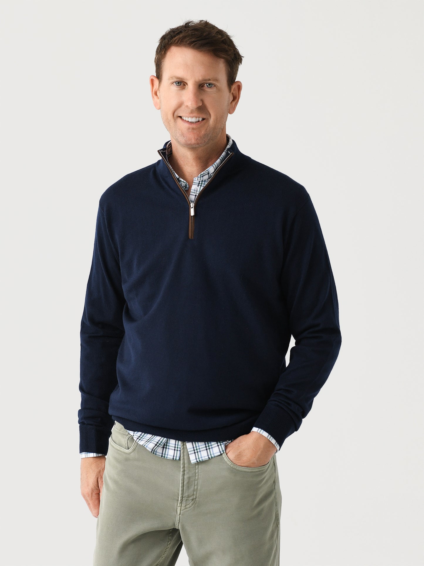 Peter Millar Crown Men's Autumn Crest Suede Trim Quarter-Zip - Saint Bernard