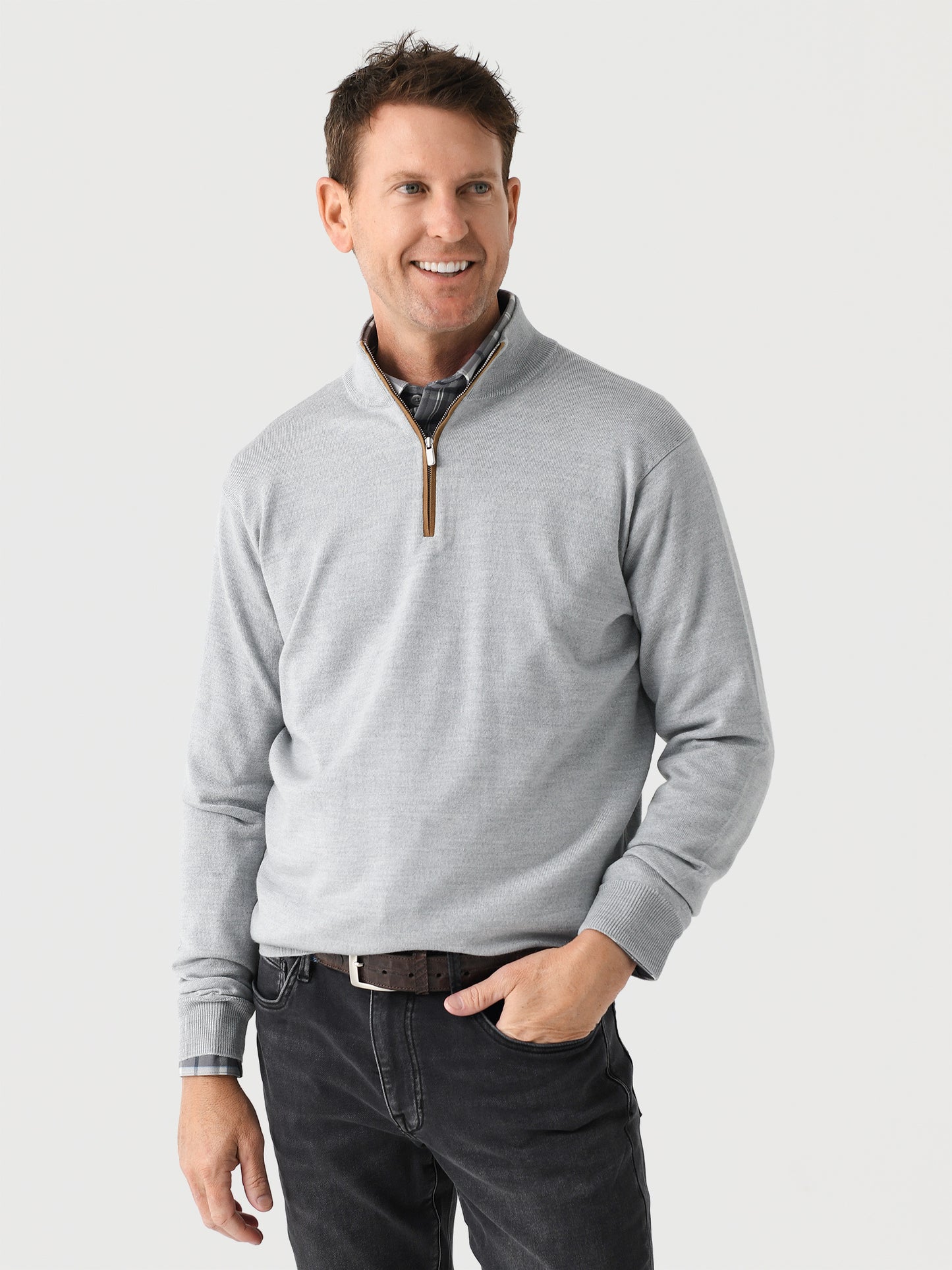 Peter Millar Crown Men's Autumn Crest Suede Trim Quarter-Zip - Saint Bernard