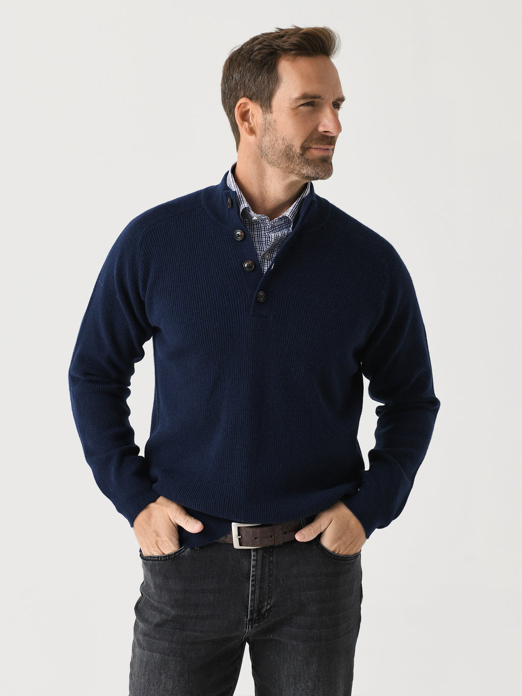 Peter Millar Crown Men's Ruxton Rib Button Mock Sweater - Saint Bernard