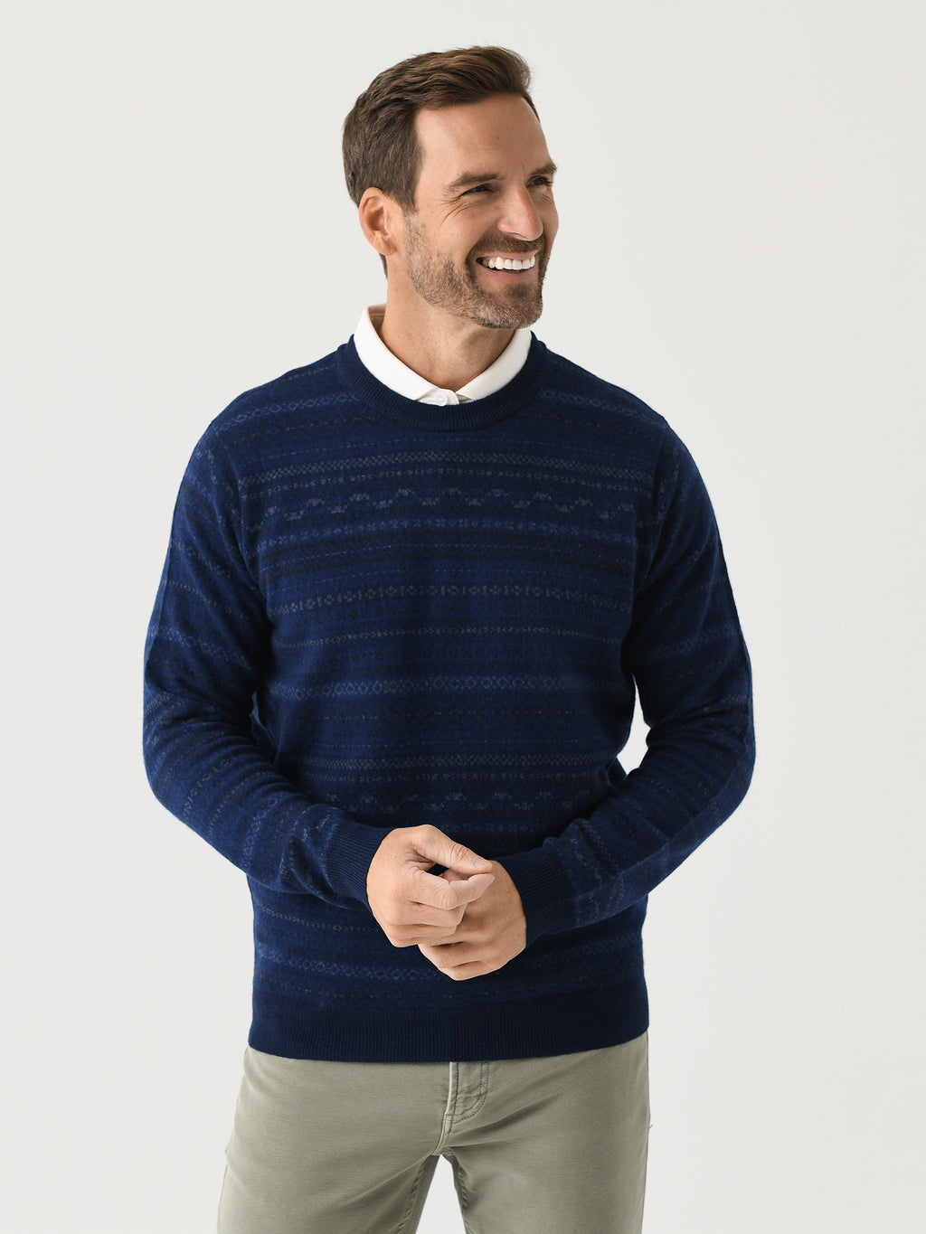 Peter Millar Crown Men's Midnight Fairisle Crewneck Sweater - Saint Bernard