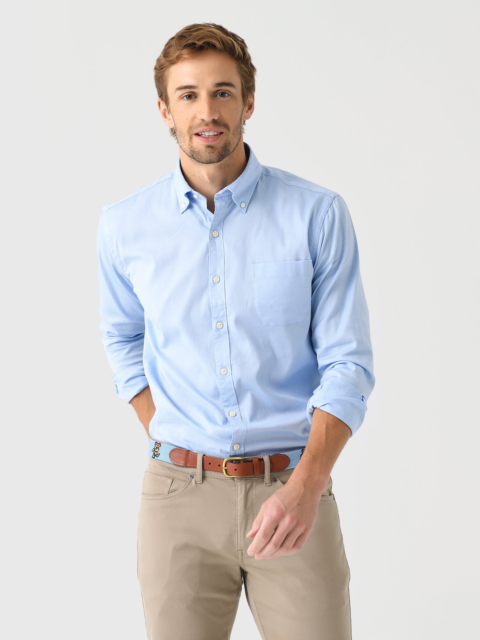 Peter Millar Crown Men's Campbell Pinpoint Cotton-Stretch Sport Shirt - Saint Bernard