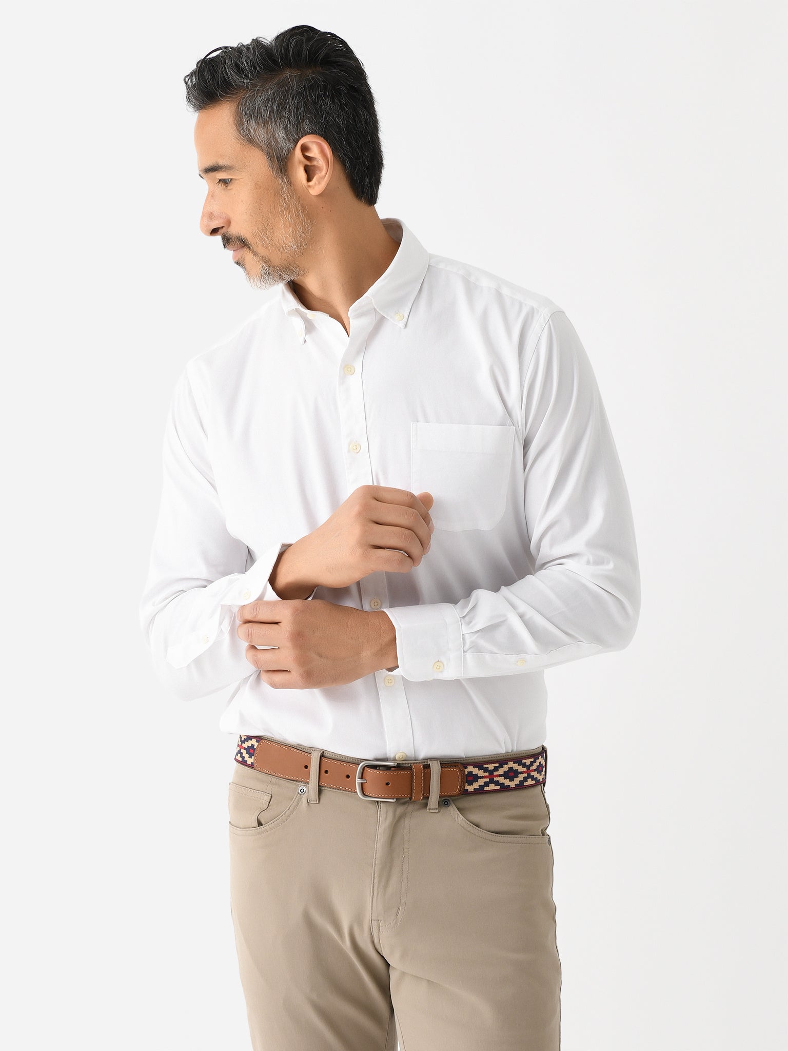 Peter Millar Crown Men's Campbell Pinpoint Cotton-Stretch Sport Shirt - Saint Bernard