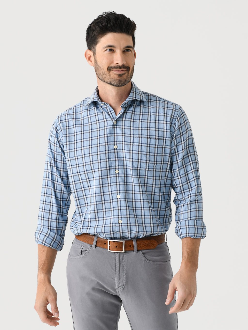Peter Millar Crown Men's Nelson Flannelite Cotton-Stretch Sport Shirt - Saint Bernard