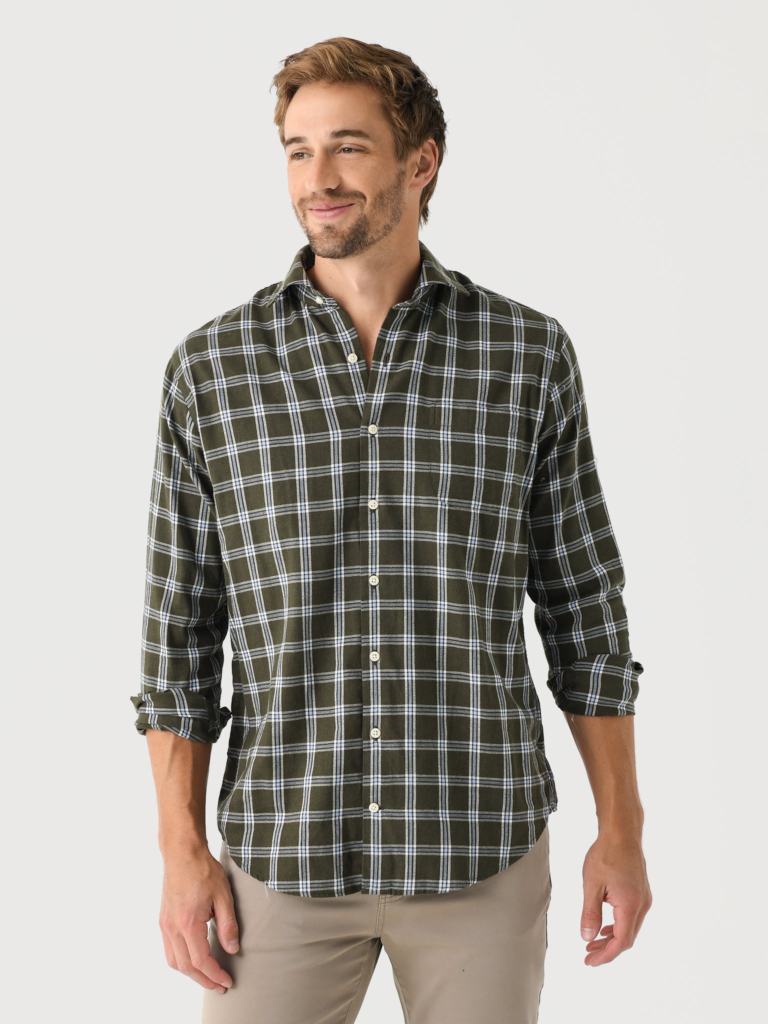 Peter Millar Crown Men's Vernon Flannelite Cotton-Stretch Sport Shirt - Saint Bernard