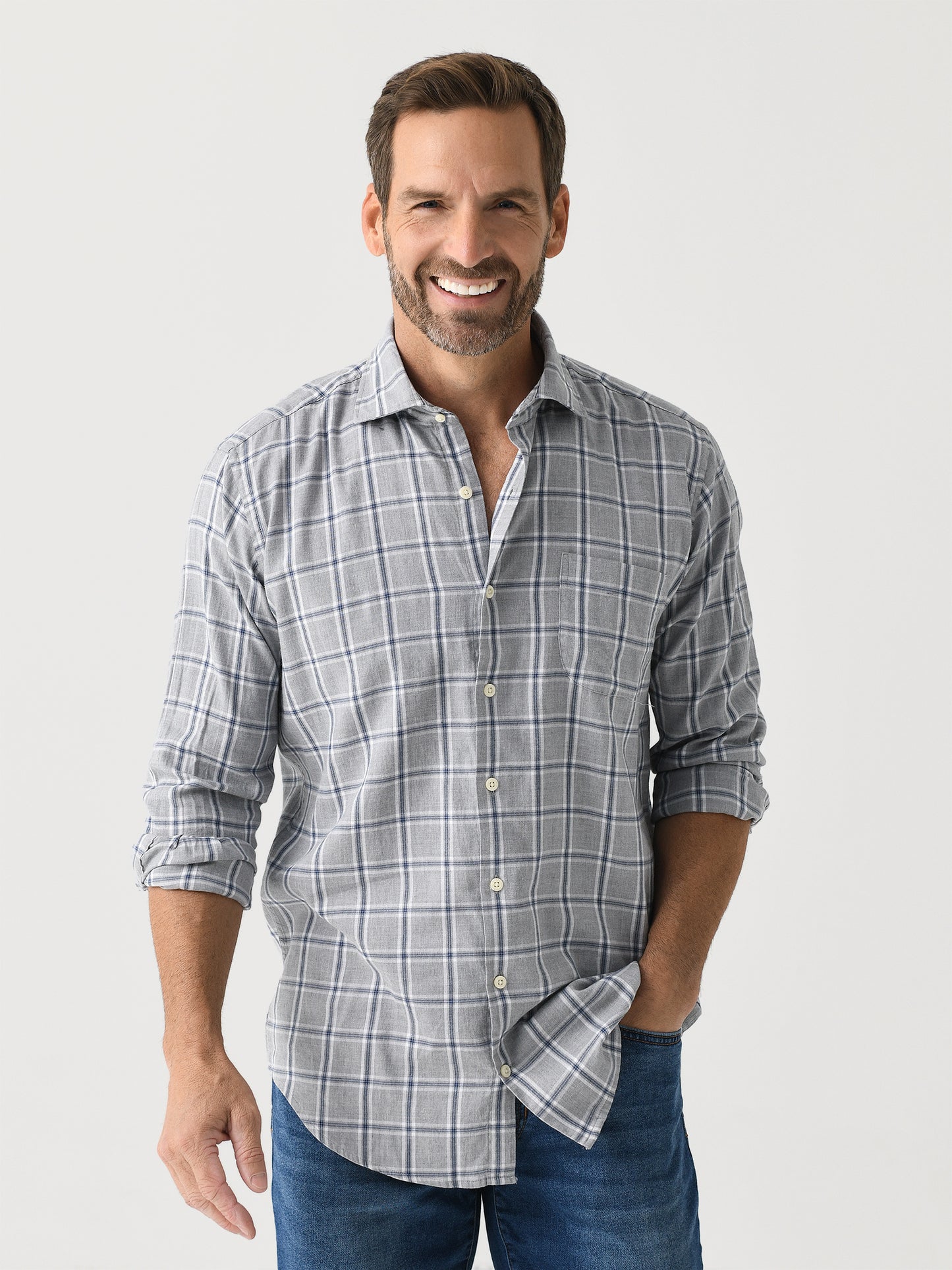 Peter Millar Crown Men's Vernon Flannelite Cotton-Stretch Sport Shirt - Saint Bernard